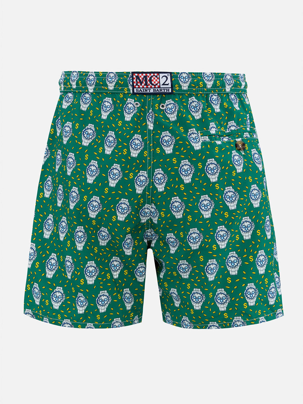 Shop Mc2 Saint Barth Man Lightweight Fabric Swim-shorts Lighting Micro Fantasy With Watches Print