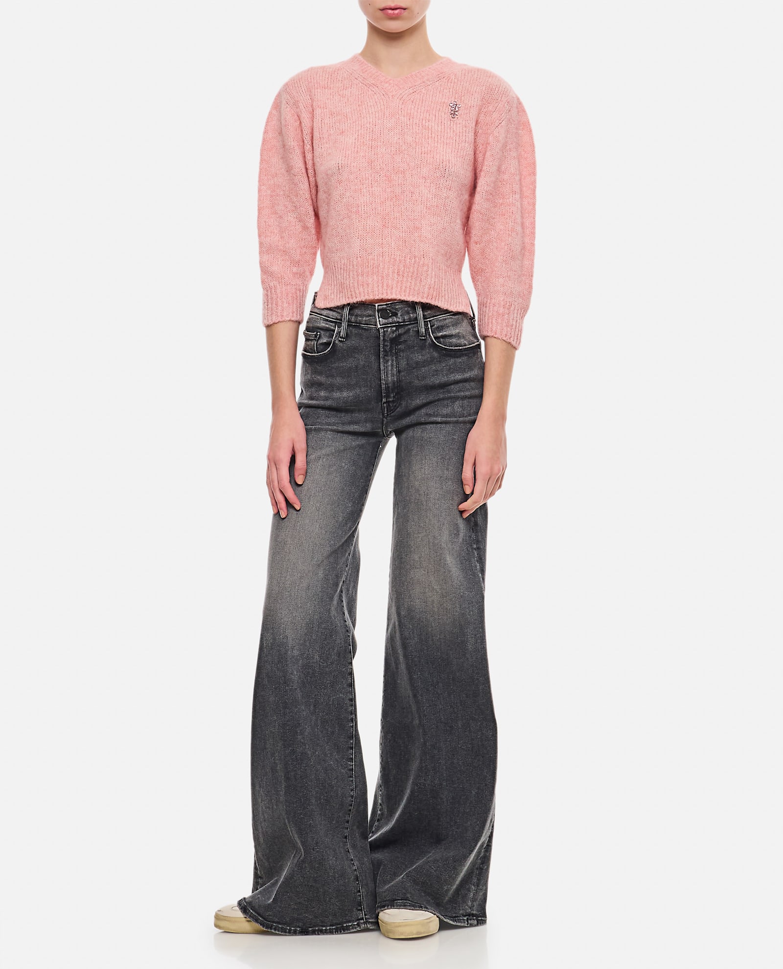 Shop Simone Rocha Cropped V-neck Alpaca Knit Jumper In Pink