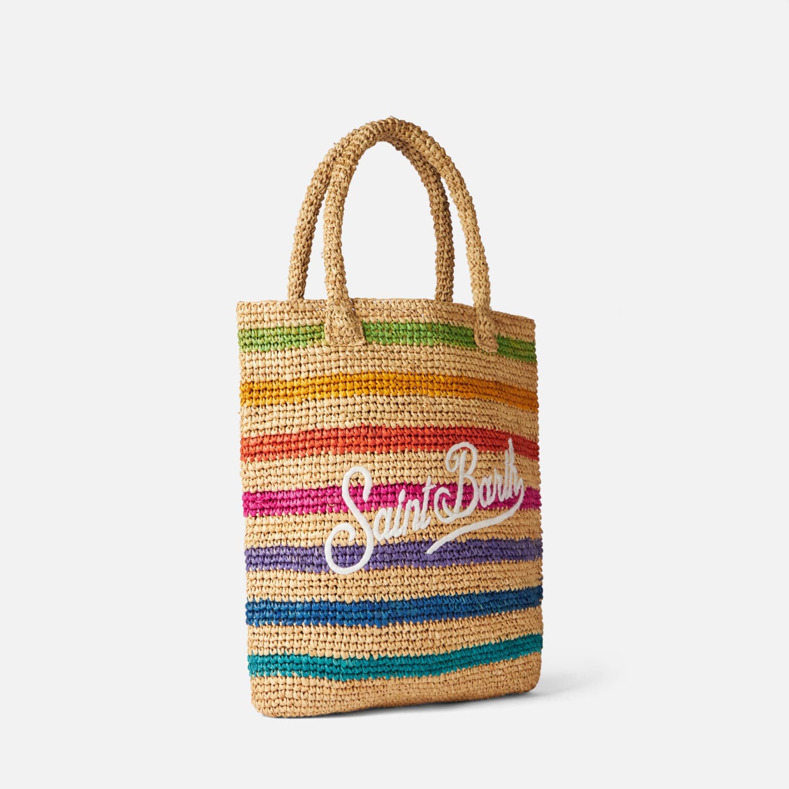 Shop Mc2 Saint Barth Raffia Bucket Bag With Multicolor Stripes And Embroidery