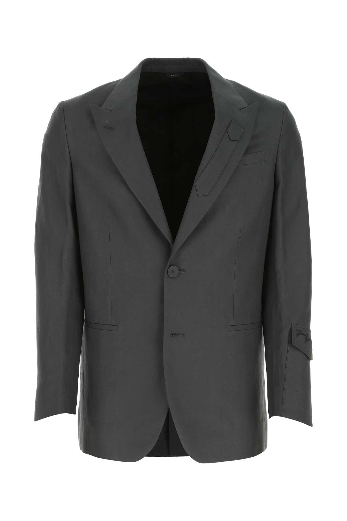 Shop Fendi Dark Grey Linen Blend Blazer In F0y8x