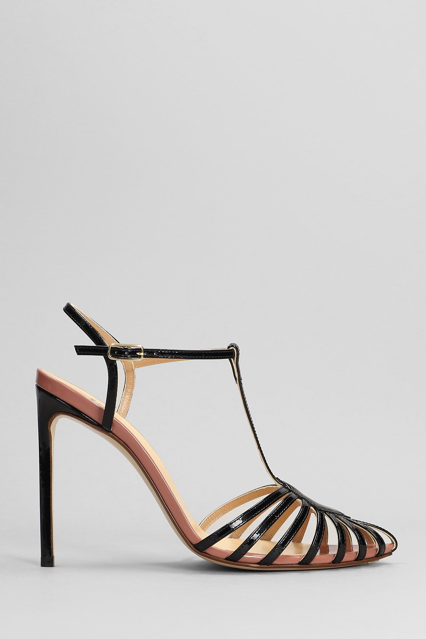 FRANCESCO RUSSO SANDALS IN BLACK PATENT LEATHER