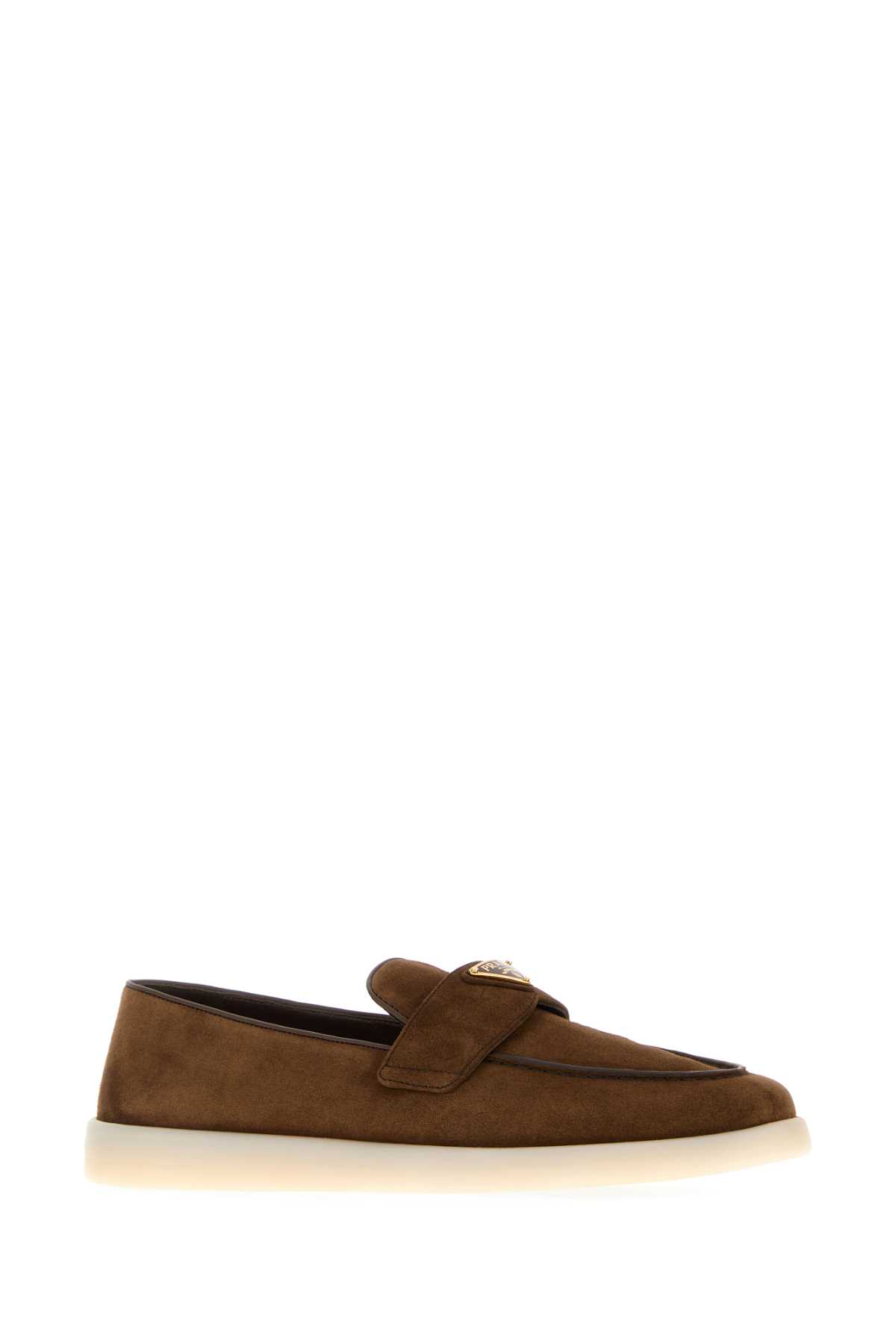 Prada Suede Loafers Flat Sole In Brown