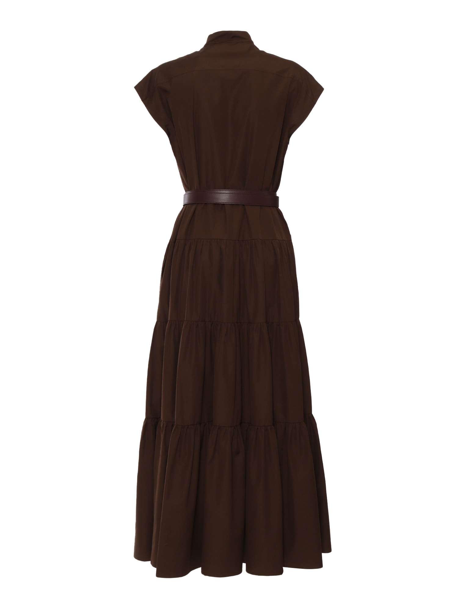 Max Mara High Collar Midi Dress With Tiered Skirt In Brown