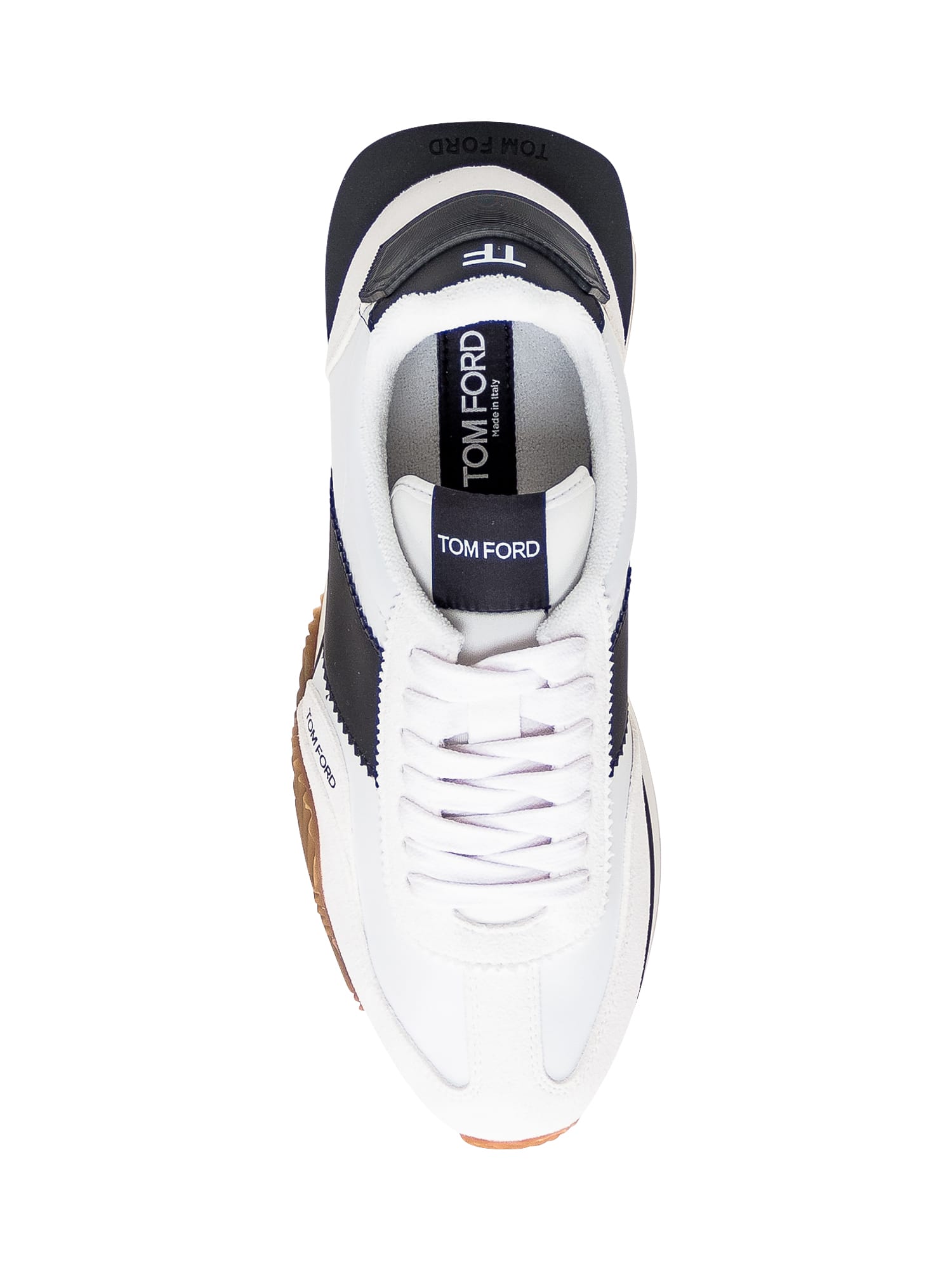 Shop Tom Ford Leather Sneaker In White/black Cream