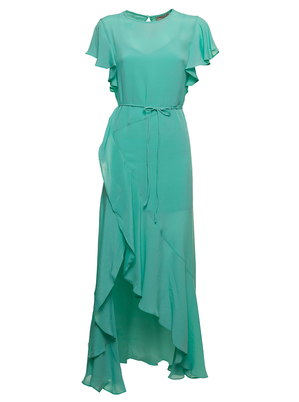 TwinSet Green Long Dress With Ruches
