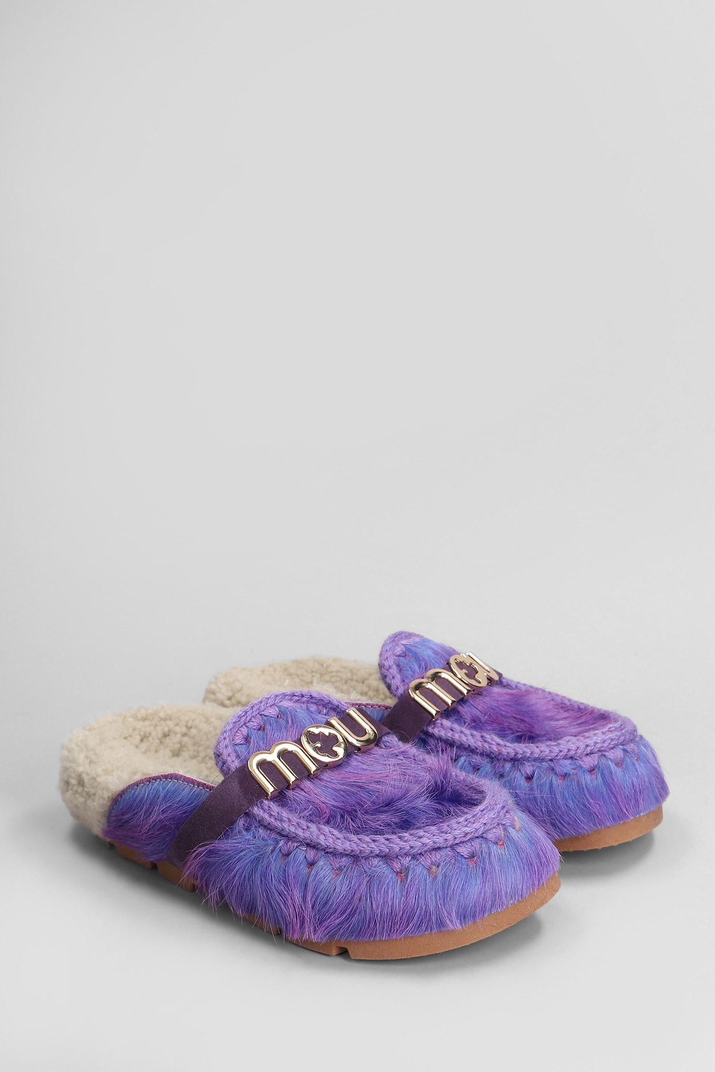 MOU LONG HAIR PONY SLIPPER-MULE IN VIOLA PONY SKIN