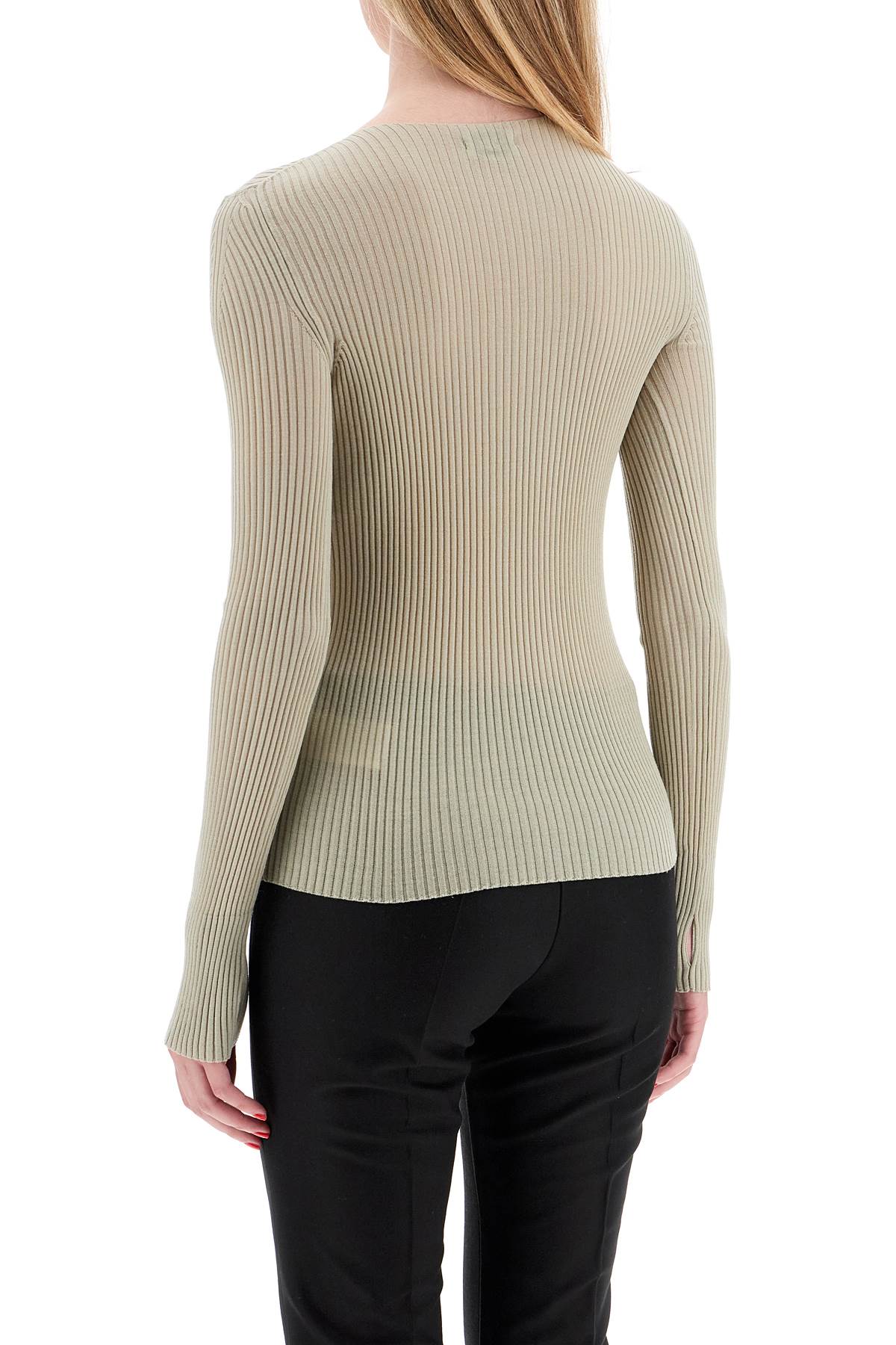 Shop Mrz Ribbed Wool Top With A High In Khaki