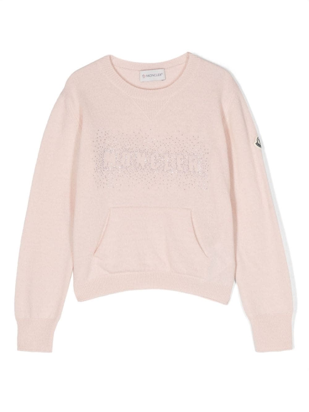 MONCLER PINK WOOL SWEATER WITH CRYSTALS LOGO