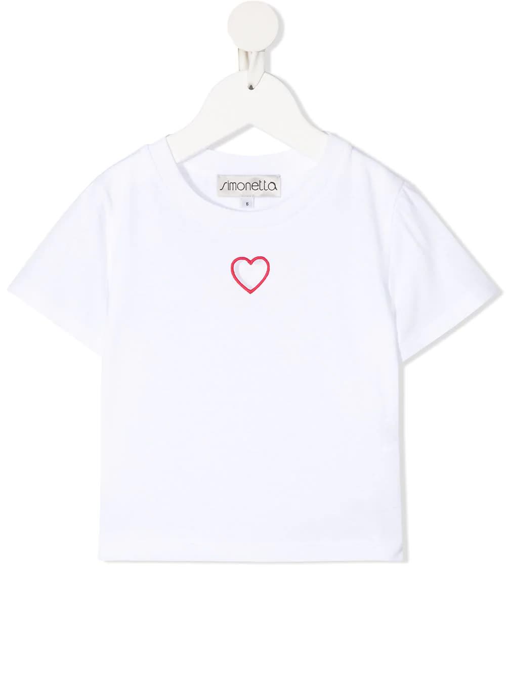 Simonetta Kid White Openwork Heart T-shirt