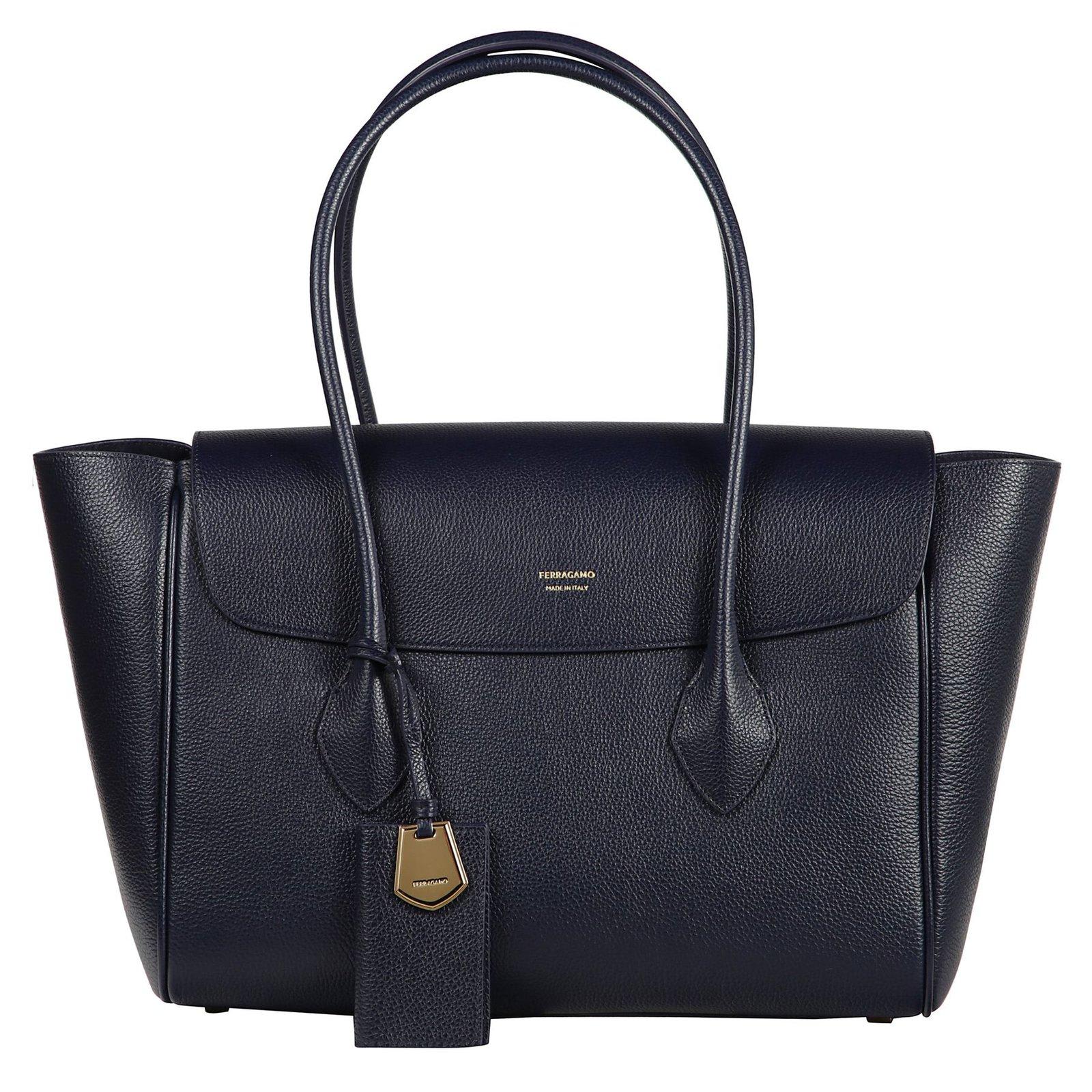 Shop Ferragamo Large East-west Top Handle Bag In Blue