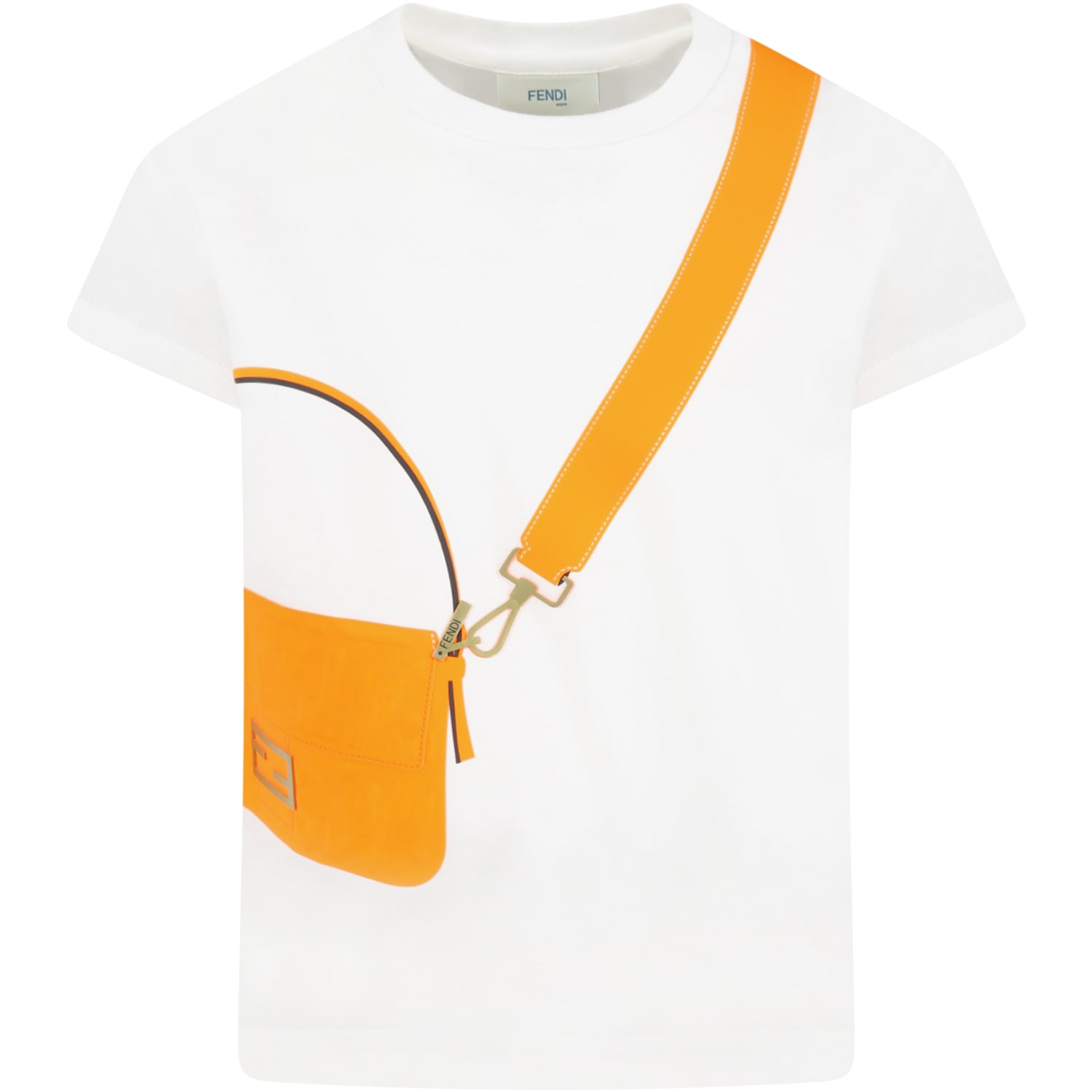 Fendi White T-shirt For Girl With Orange Bag