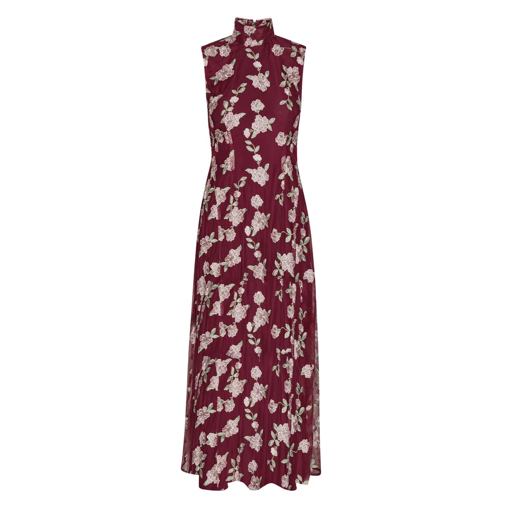 Rotate Birger Christensen Womens Asyna Floral-embroidered Mesh Maxi Dress Zinfandel In Red