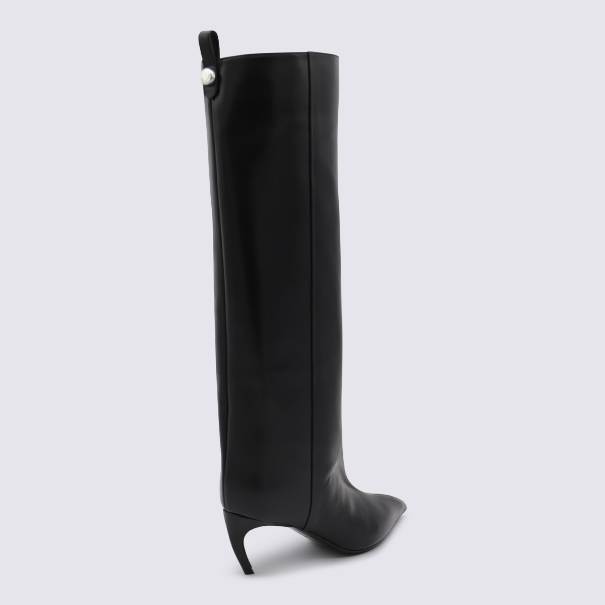 Attico Leather High Shaft Ankle Boots With Pointed Toe In Black