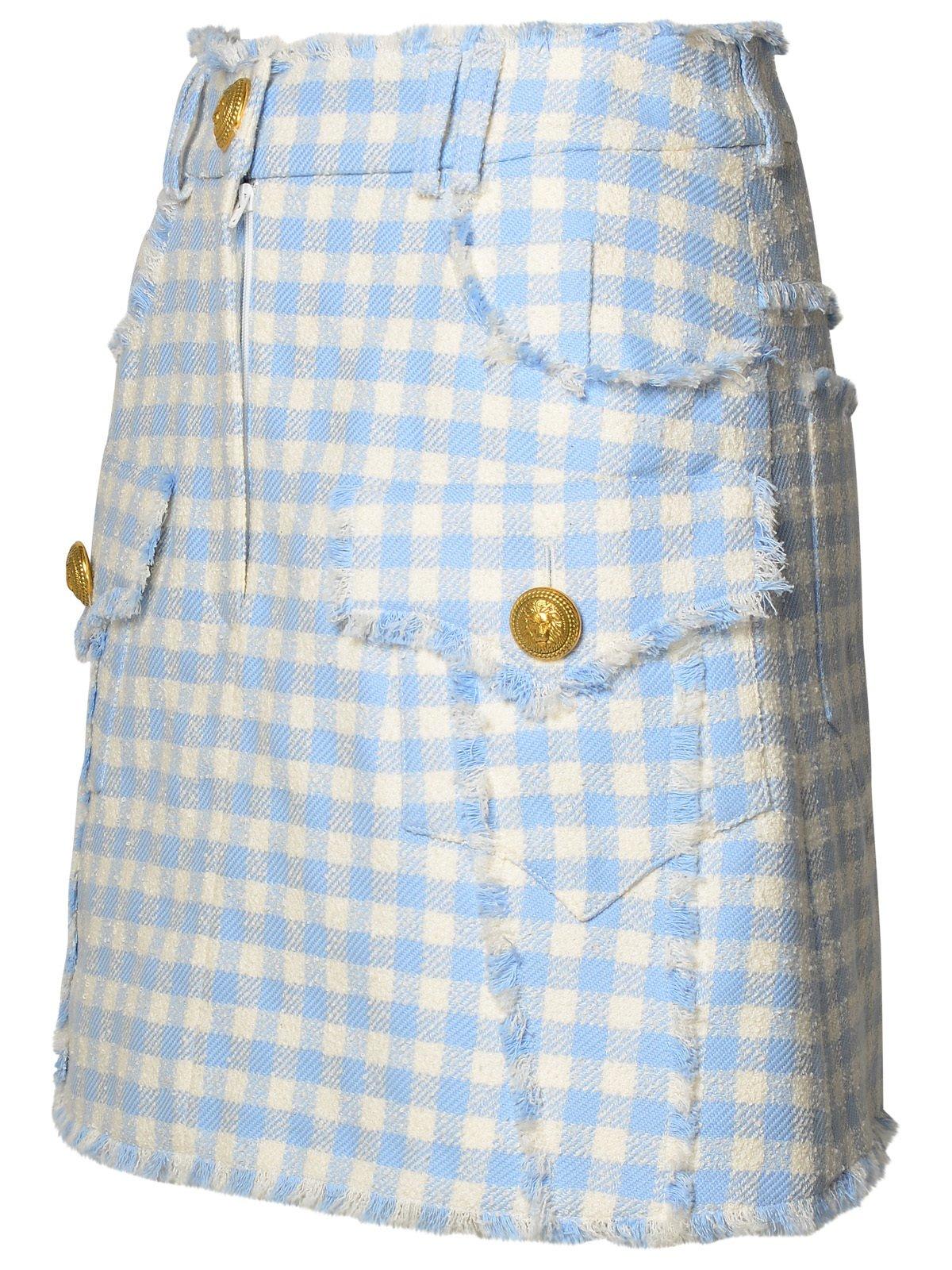 Shop Balmain Gingham Tweed A-line Skirt
