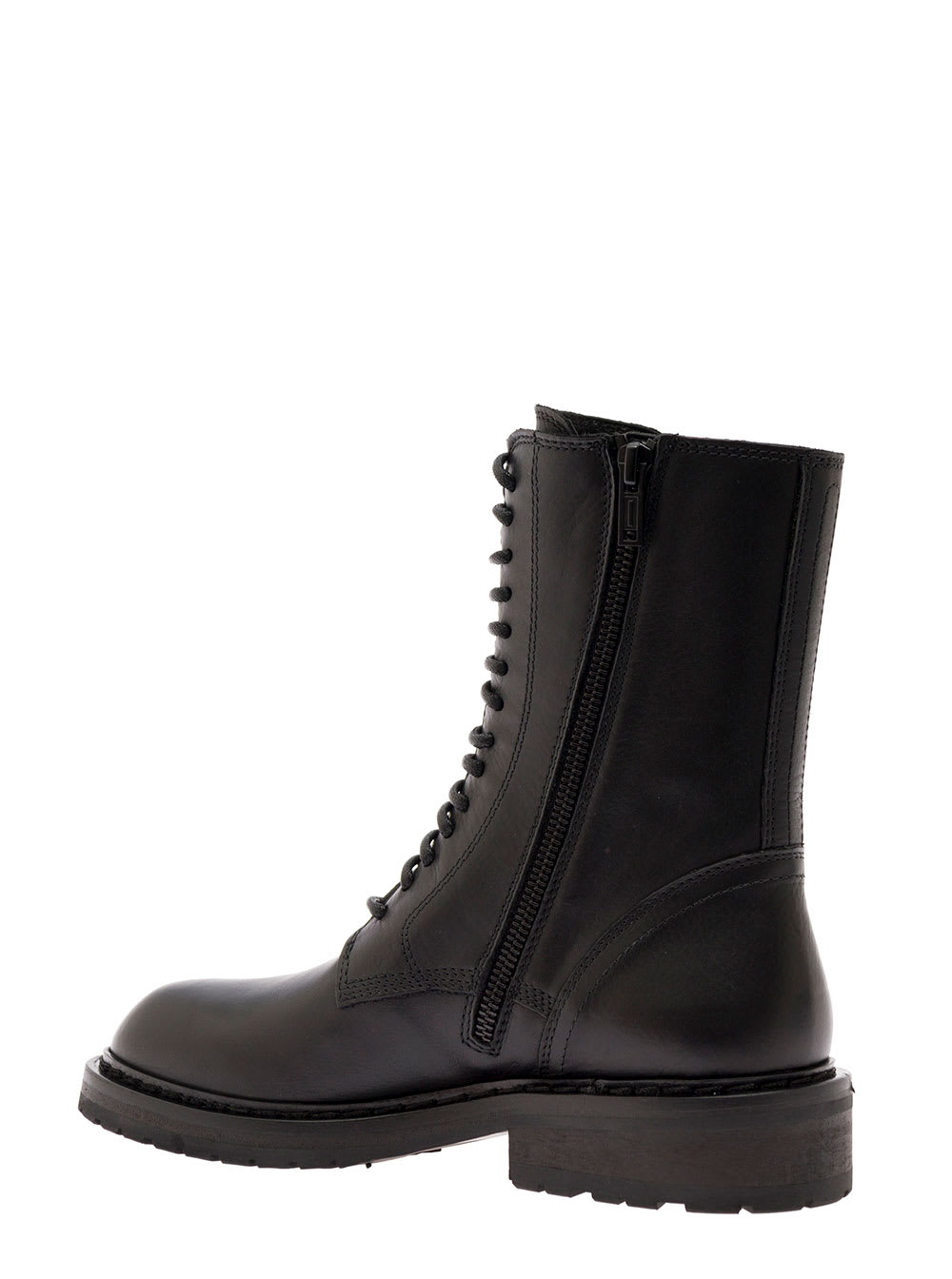 Ann Demeulemeester Black Lace-up Combat Boots In Leather Woman In Black