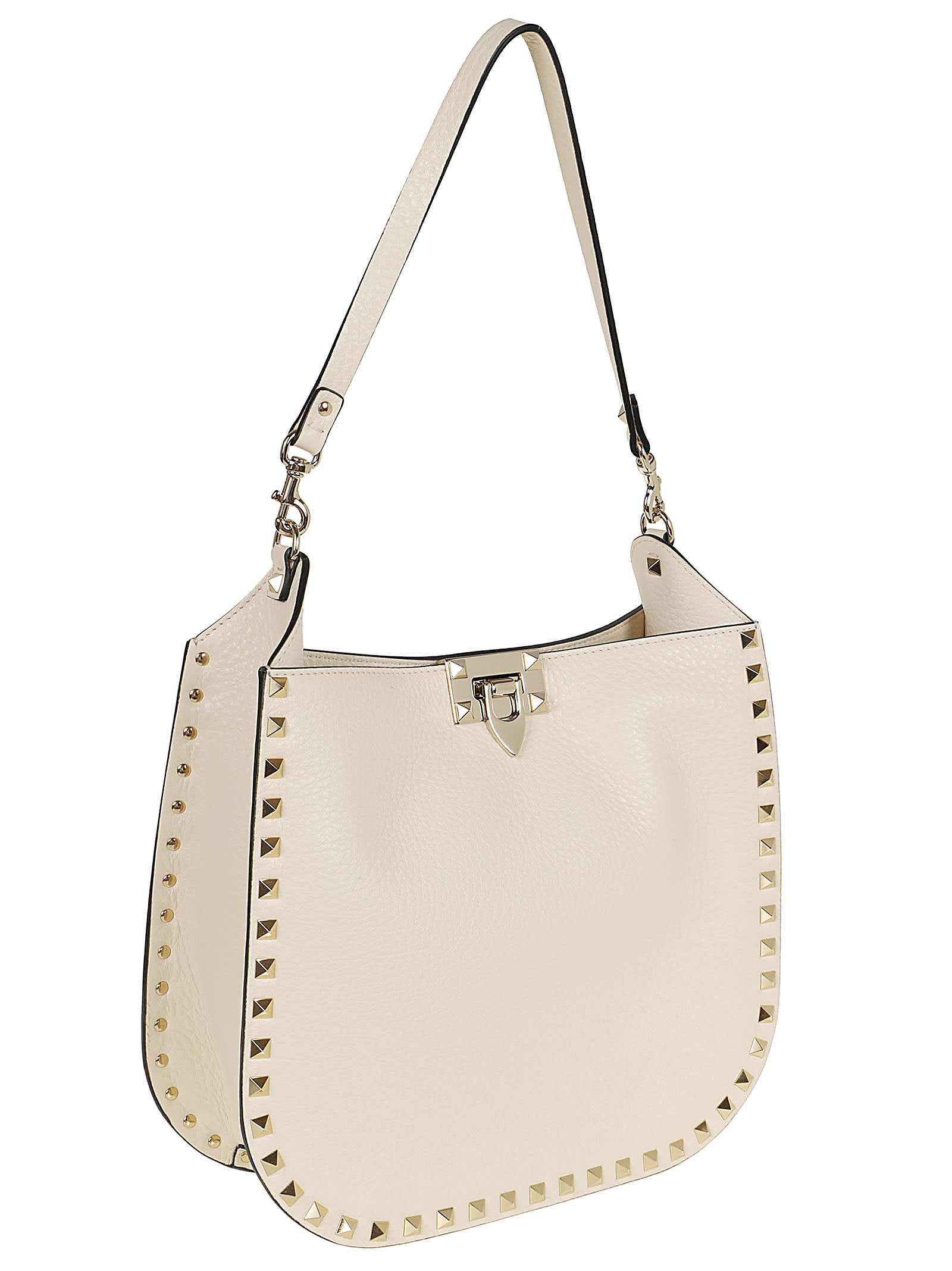 Shop Valentino Hobo Bag Rockstud In Zfy Light Ivory Multicolor Beige