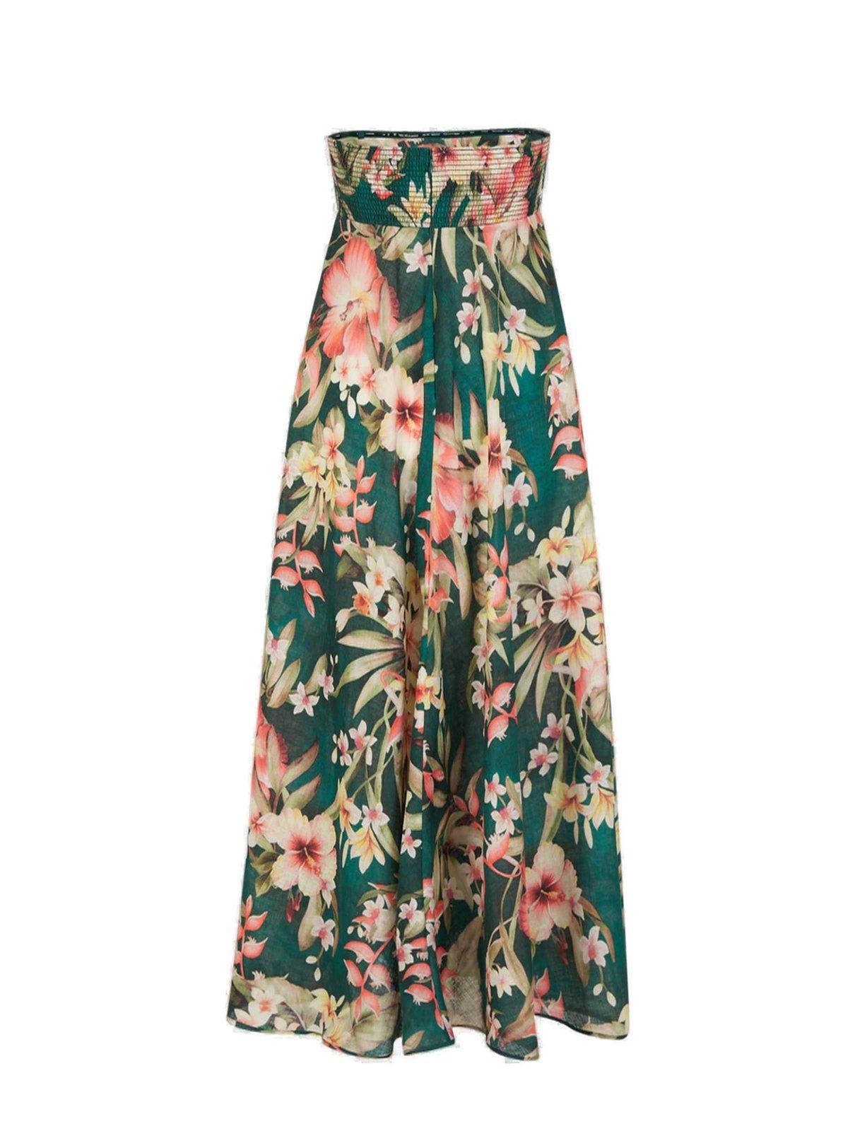 Shop Zimmermann Lexi Floral-printed Strapless Dress In Green