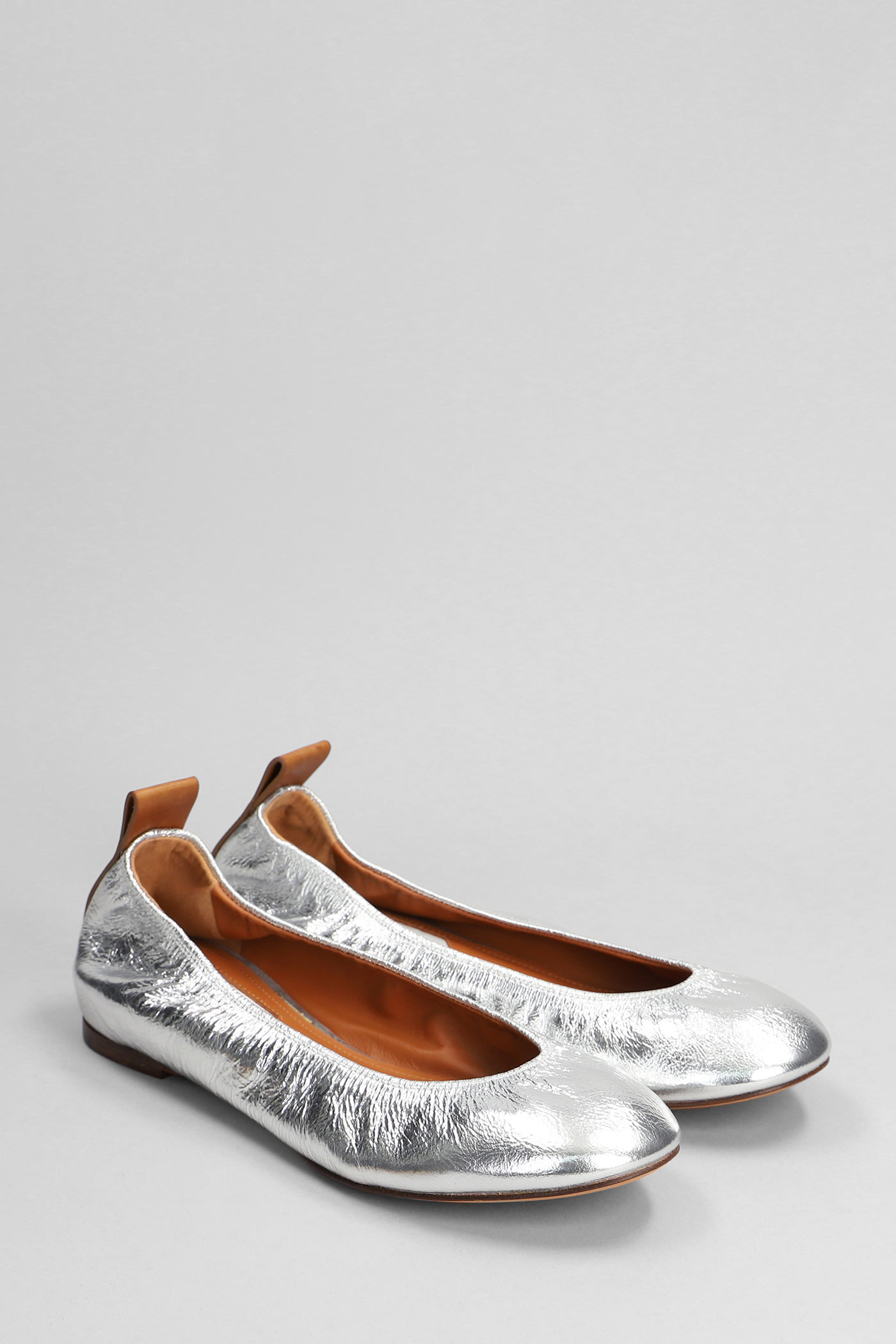 Shop Lanvin Ballerina Ballet Flats In Silver Leather