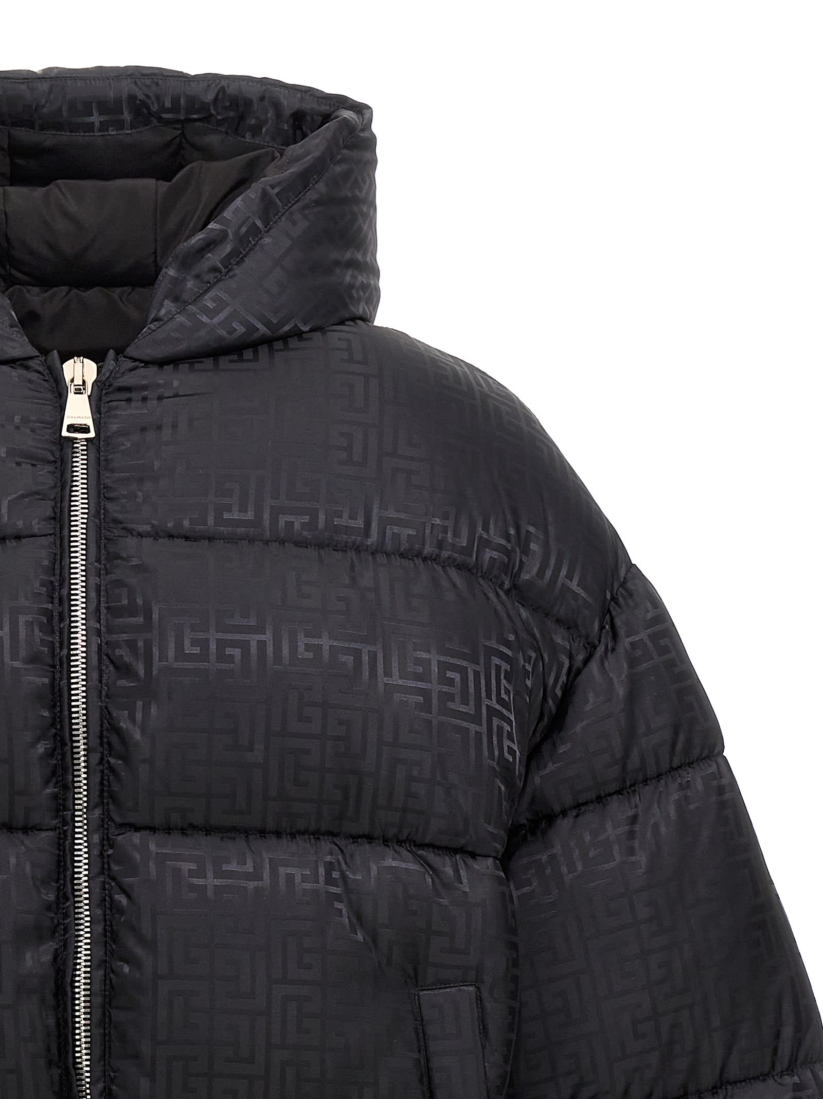 Shop Balmain Monogram Down Jacket In Black