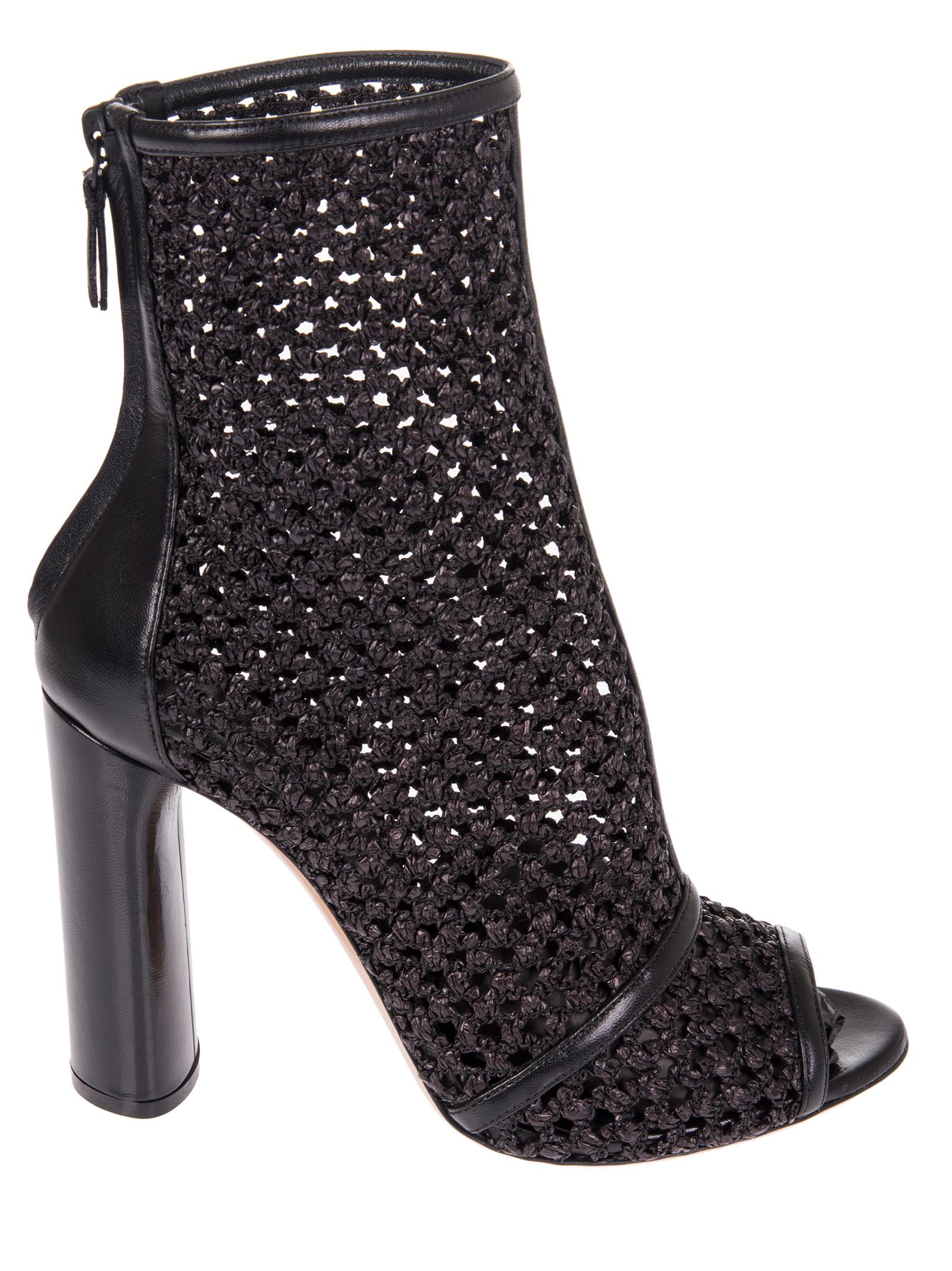 Casadei Peep Toe Ankle Boots In Black