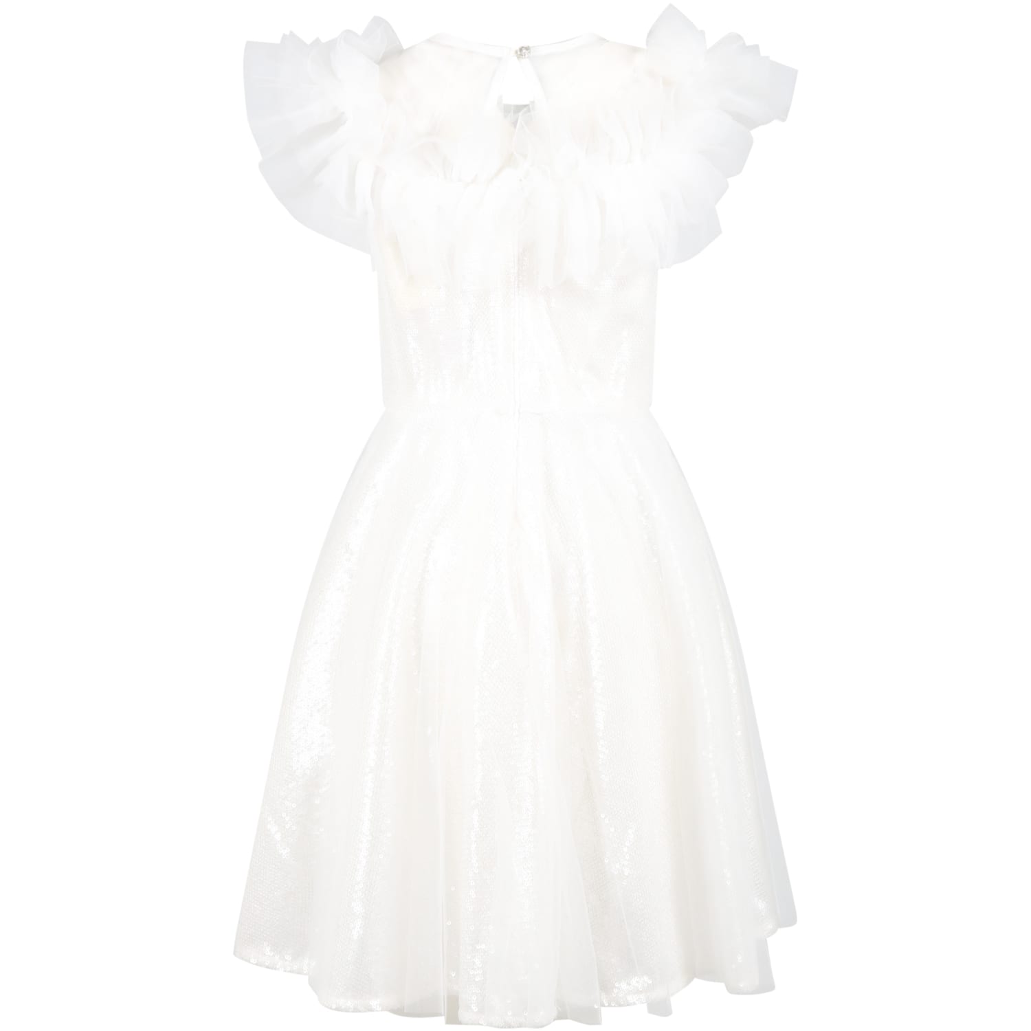 Shop Monnalisa White Dress For Girl With Sequins