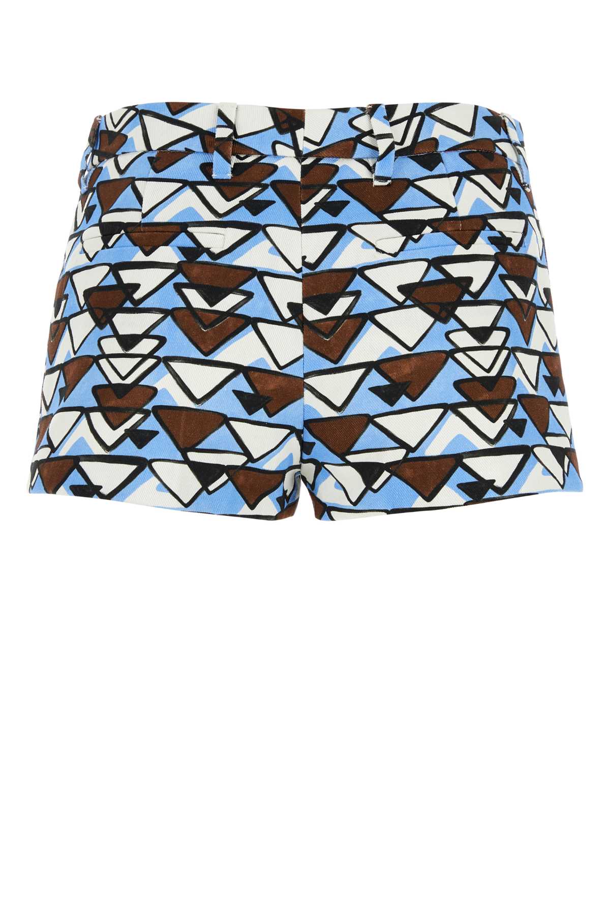 Prada Embroidered Cotton Shorts In Celestetabacc