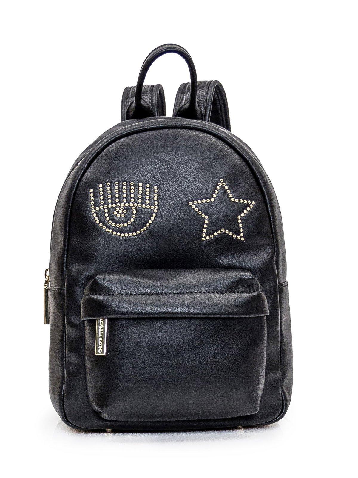 Shop Chiara Ferragni Eyelike Studded Zipped Backpack In Black