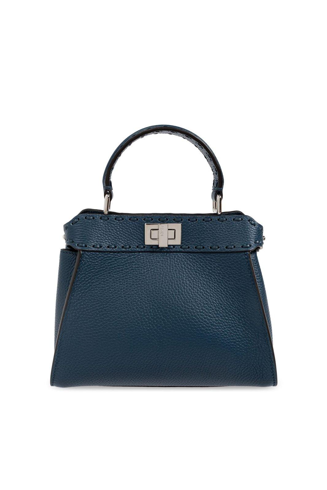 Shop Fendi Peekaboo Mini Tote Bag In Pavone+palladio