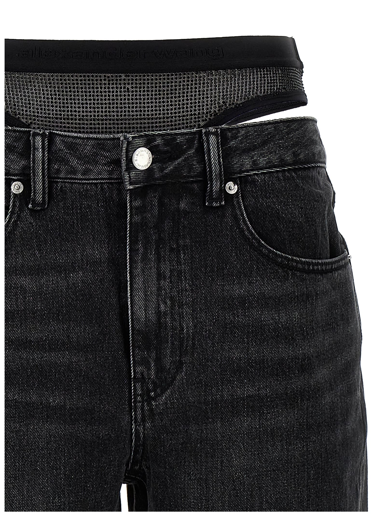 Shop Alexander Wang Slit Hem Prestyle Hotfix Mesh Undie Jeans In Black