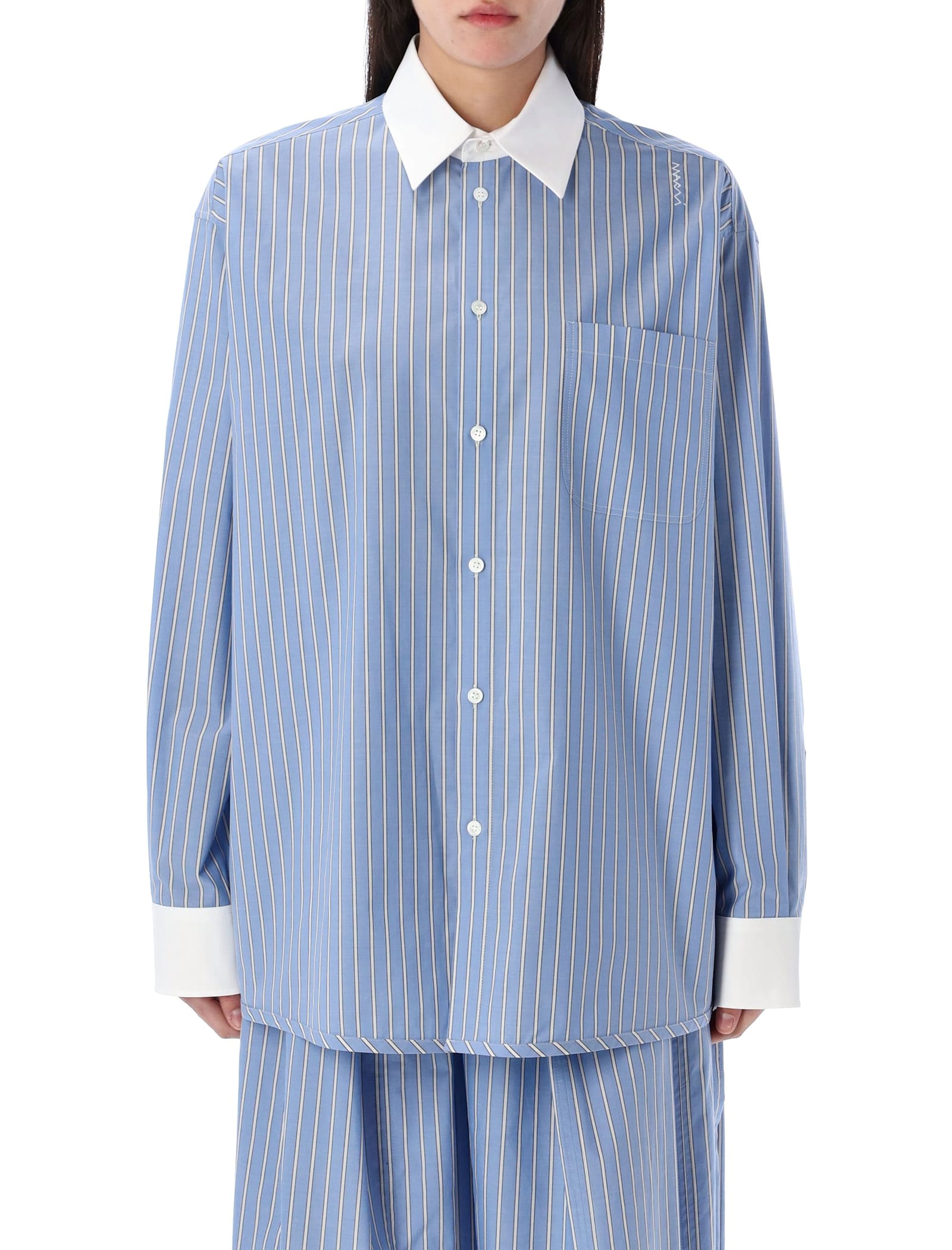 Marni Blue Striped Poplin Shirt In Blue Stripes