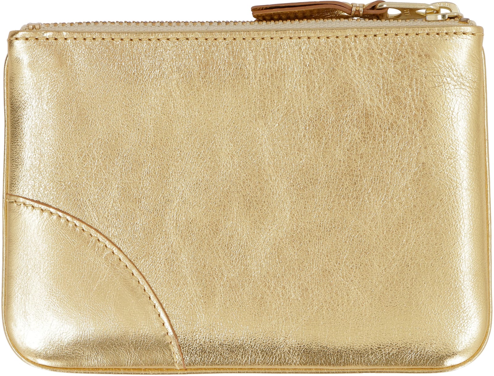 Comme Des Garçons Logo Detail Flat Leather Pouch In Gold