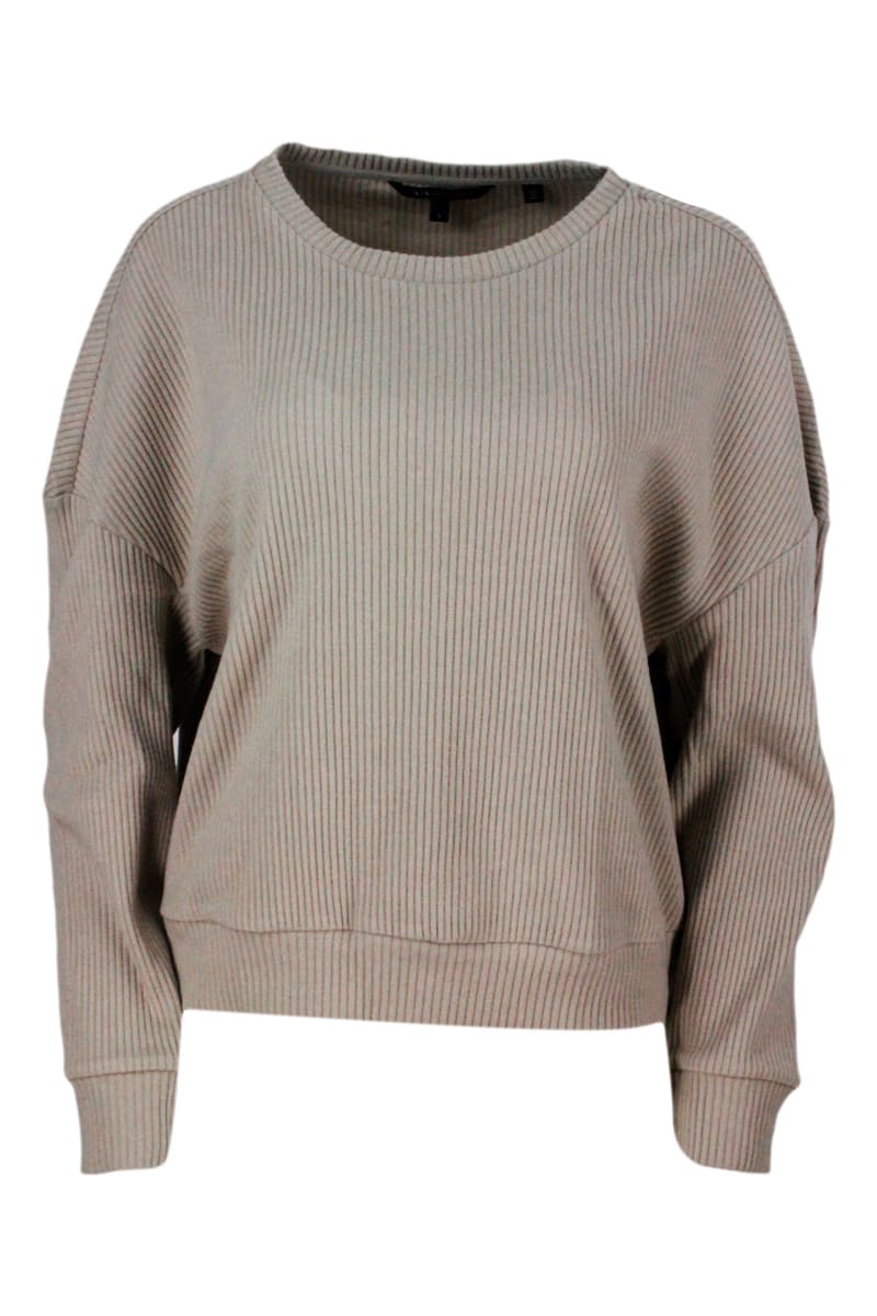 Armani Collezioni Crewneck Sweatshirt Effect Sweater With Long Sleeves With Velvet Ribbed Effect