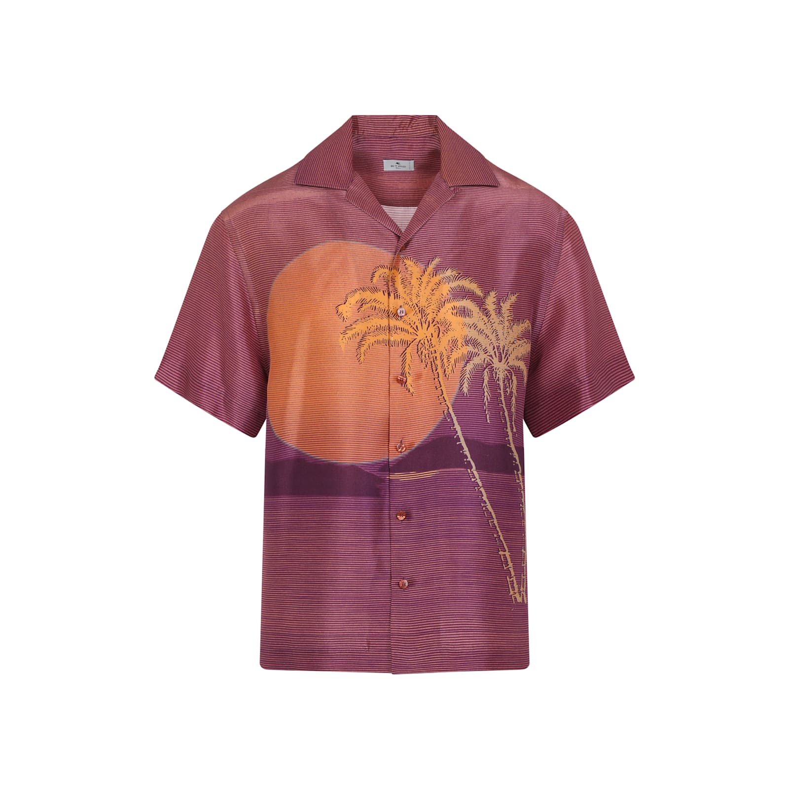 Etro Printed Short-sleeved Bowling Shirt In Print On Orange Base