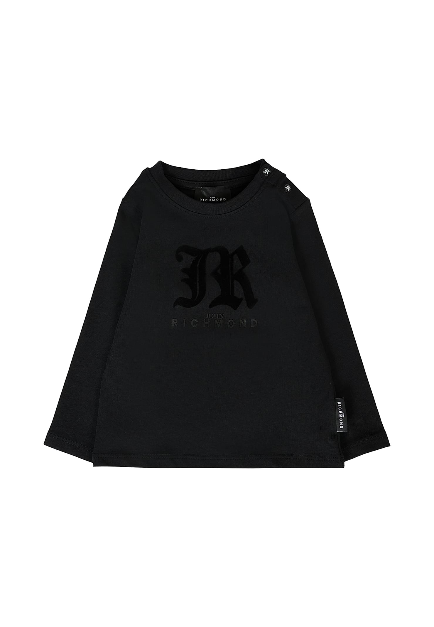 Richmond Black T-shirt For Baby Boy With Velvet Logo In Blue