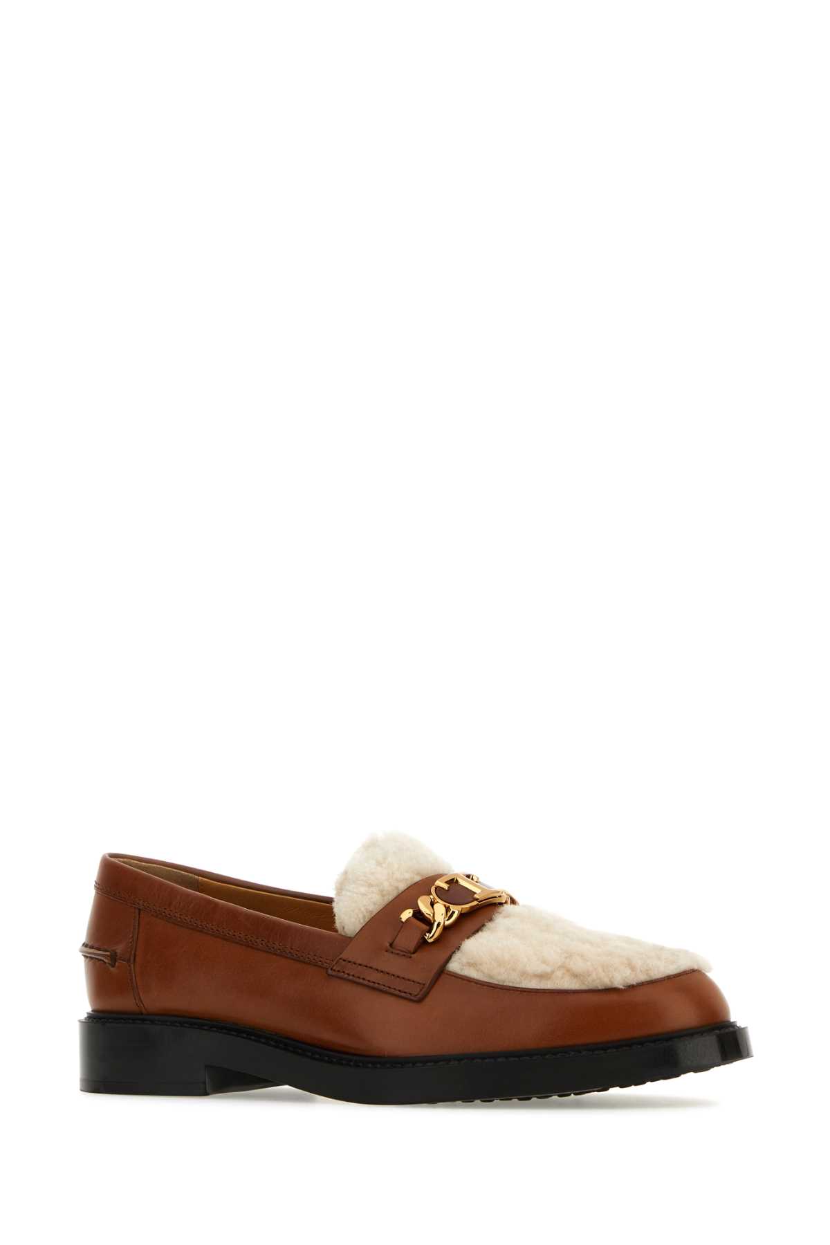 Tod's Leather And Shearling Loafers In Cuoioscuro