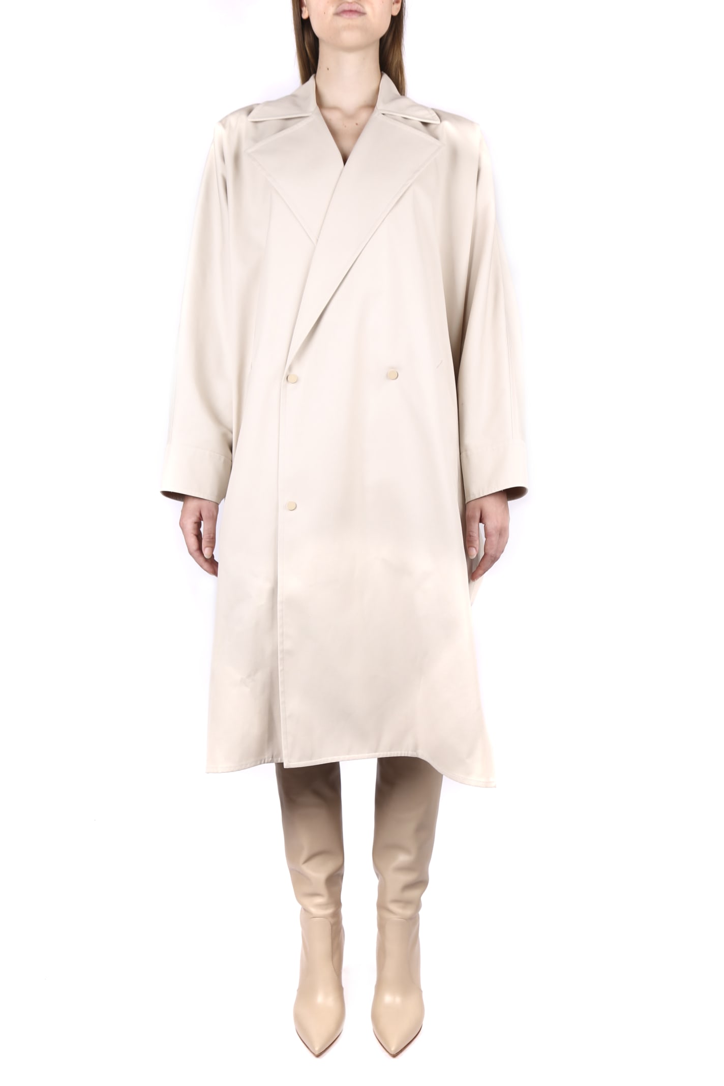 Bottega Veneta Oversized Trench Coat With Robe Neckline In Putty | ModeSens