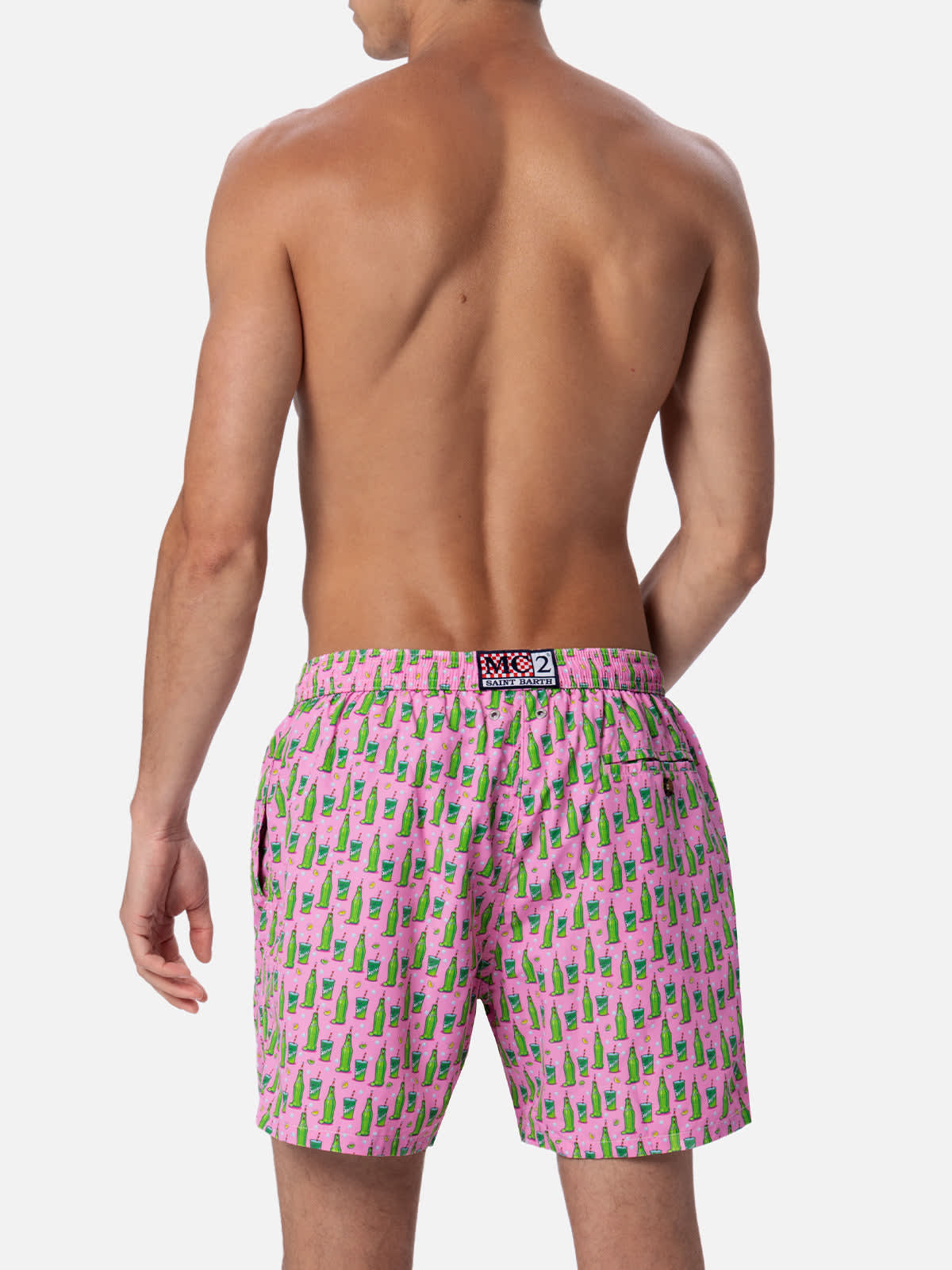 Shop Mc2 Saint Barth Man Lightweight Fabric Swim-shorts Lighting Micro Fantasy With Sprite Print The Coca Cola Company Sp In Pink