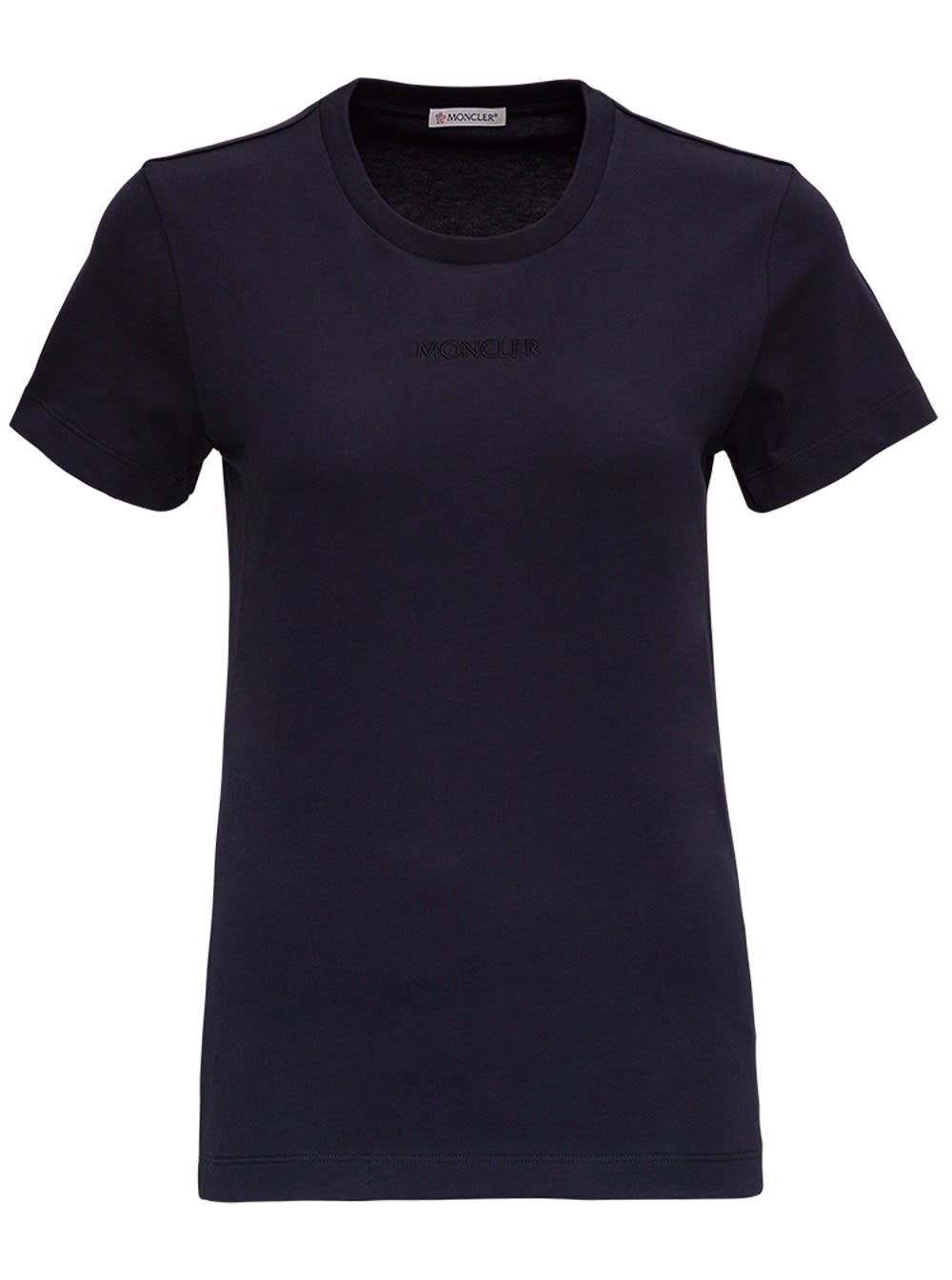Click to view more detailed imagery on our partner's website Moncler Jersey T-shirt With Logo Inlay In Blu