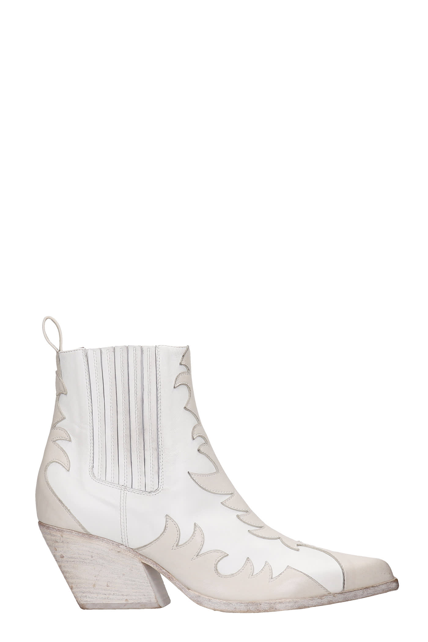 Elena Iachi Texan Ankle Boots In White Leather
