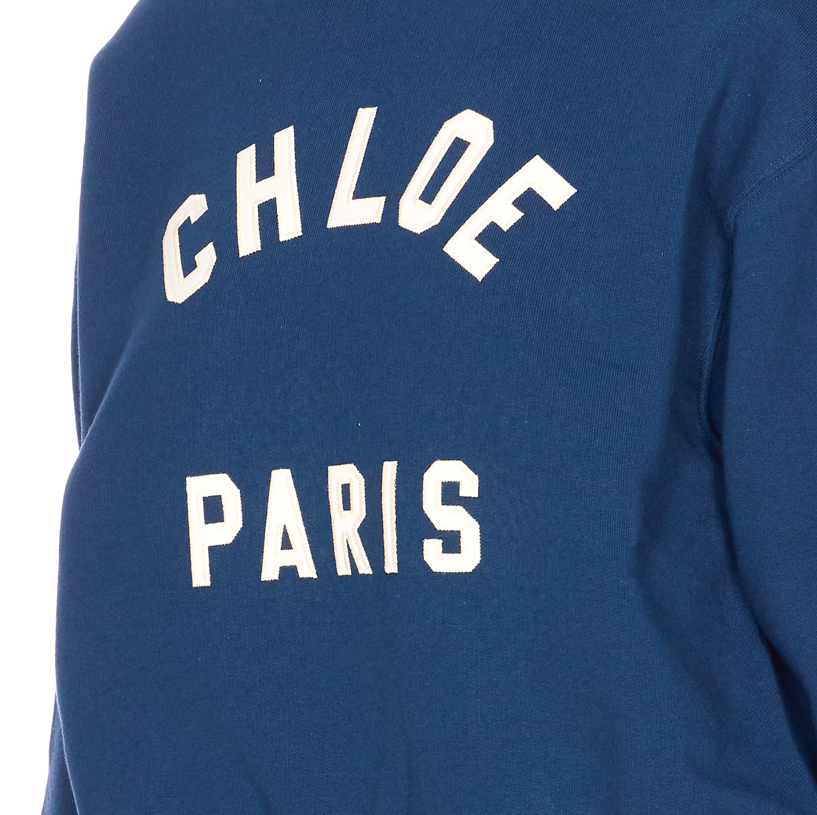 Chloé Women Blue Crewneck Sweatshirt With Logo Lettering Print In Cotton Woman In Blue