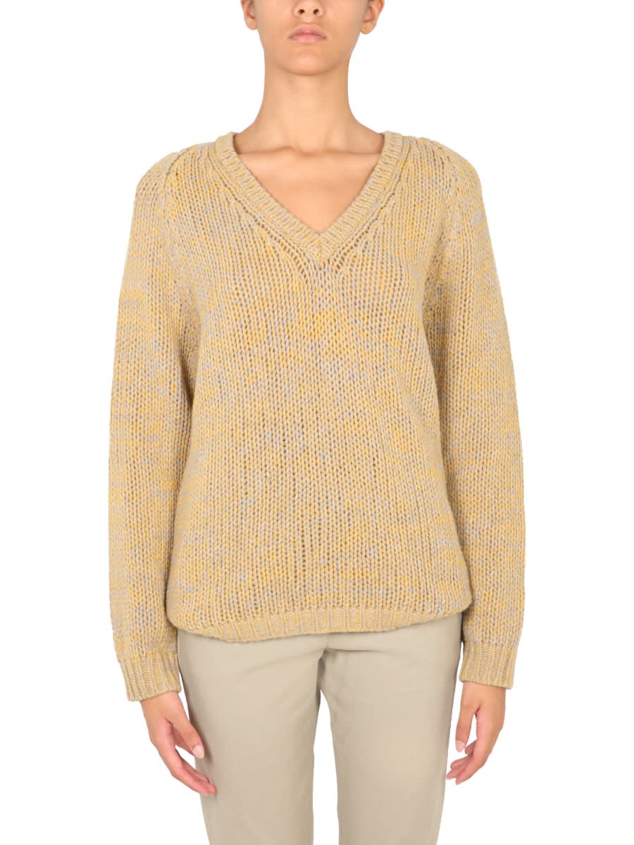 Shop Aspesi V-neck Sweater In Yellow