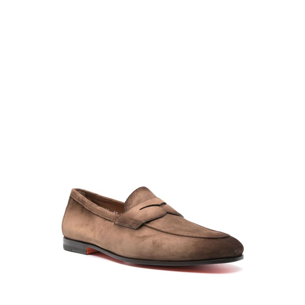 Santoni Suede Dousing Penny Loafers In Brown