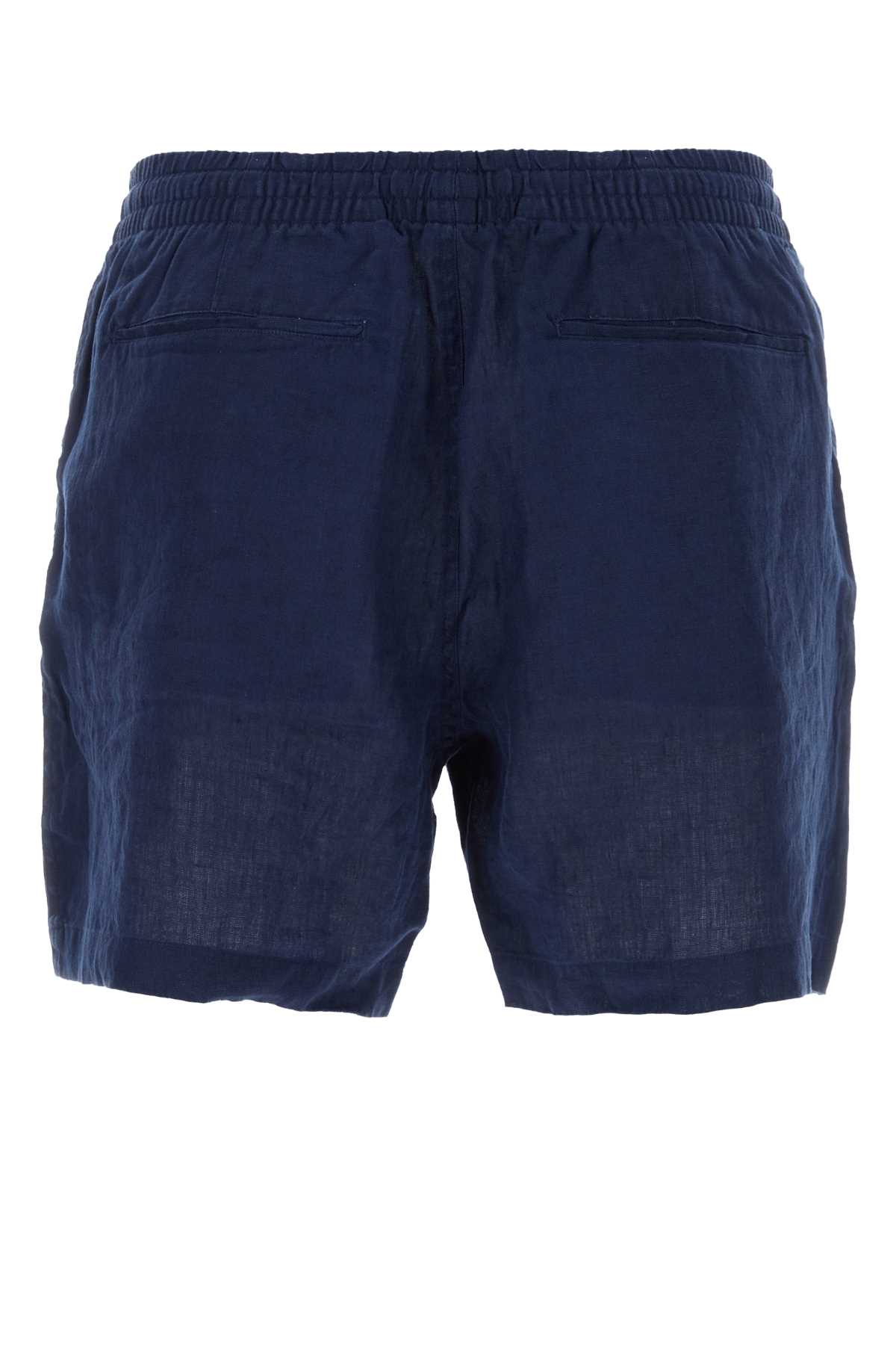 Shop Polo Ralph Lauren Navy Blue Linen Bermuda Shorts