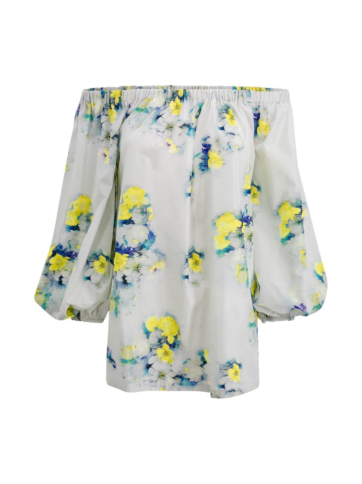 Shop Max Mara Floral Patterned Off-shoulder Top In Yellow