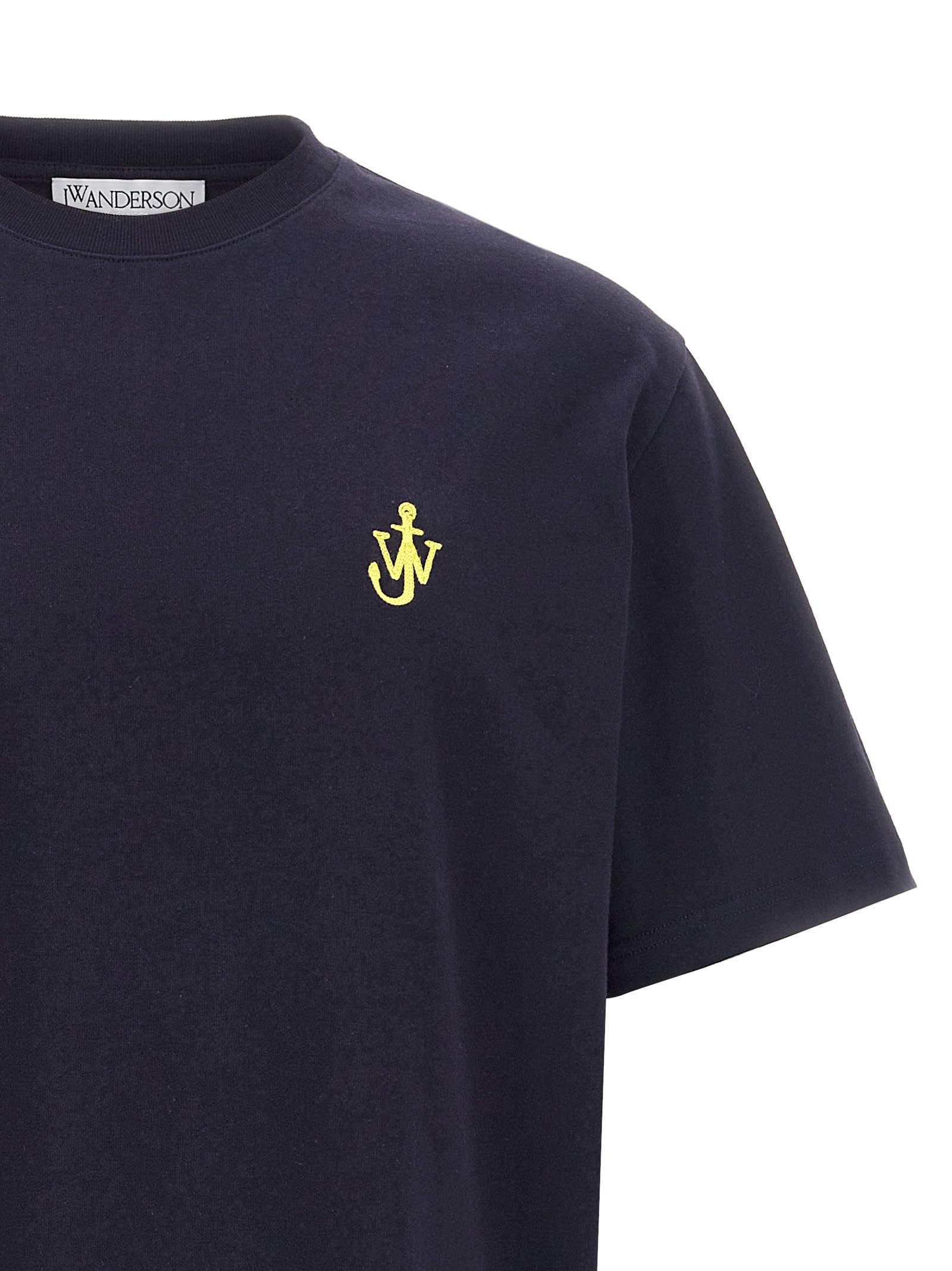 Jw Anderson Blue Crewneck T-shirt With Logo Embroidery On The Front In Blue