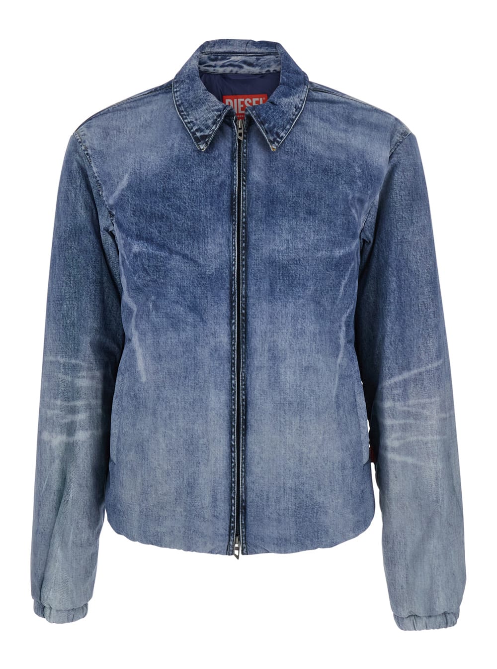 Diesel Men Blue Jacket With Classic Collar And Distressed Effect In Fabric Man In Blue