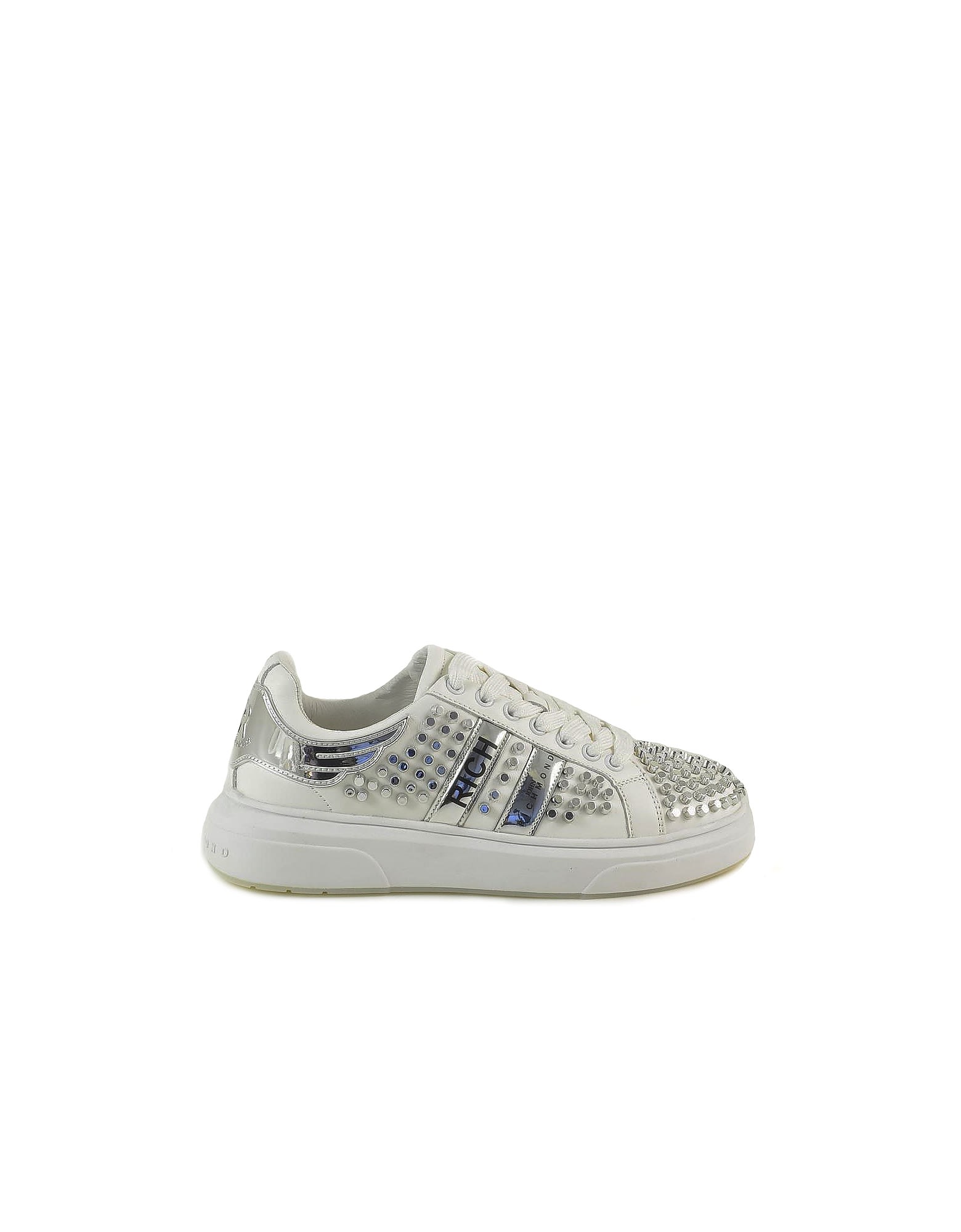 John Richmond White Studded Leather Sneakers