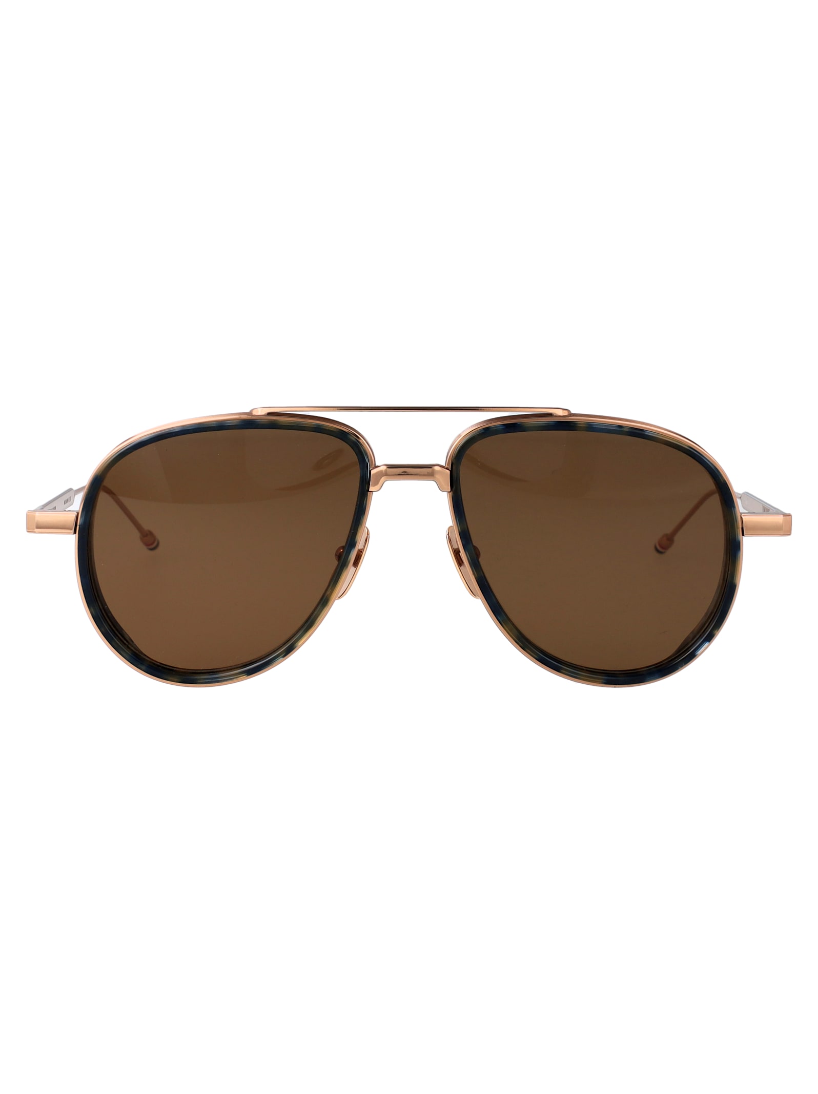 Thom Browne Navy Tort Rim Acetate Titanium Sunglasses In Brown
