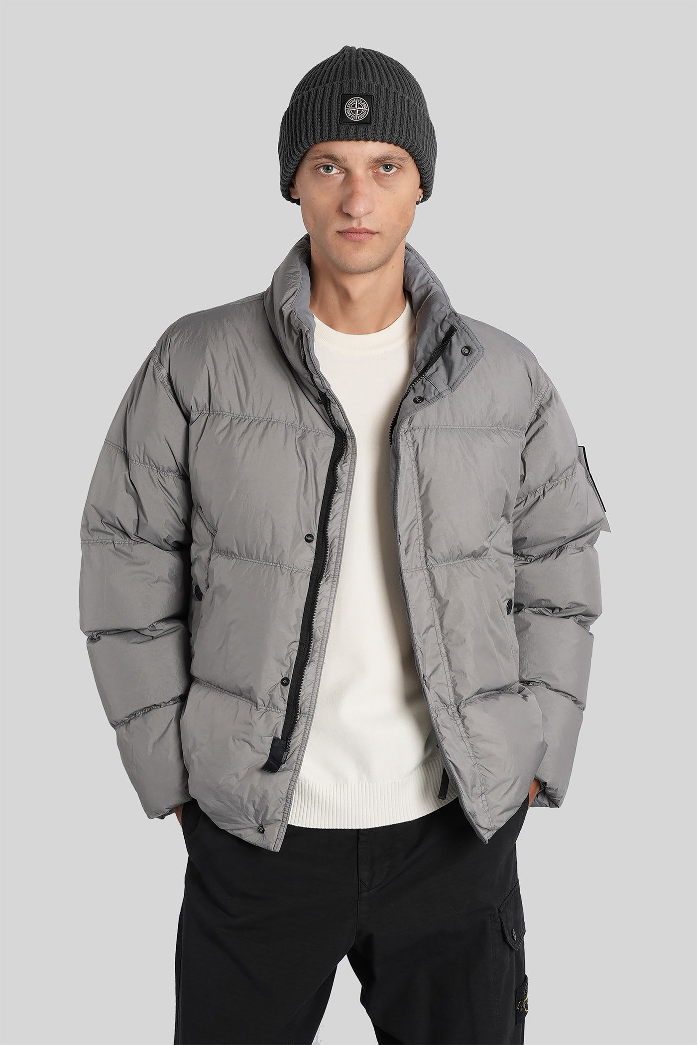 Stone Island Grey Recycled Nylon Reps Down Jacket In Gray