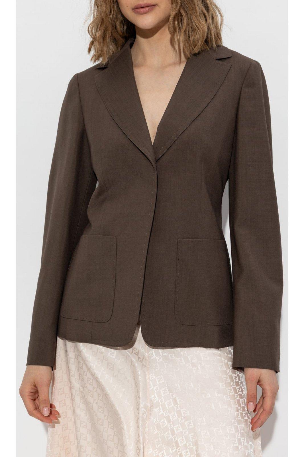 Fendi Women Dark Green Wool And Mohair Blazer In Brown